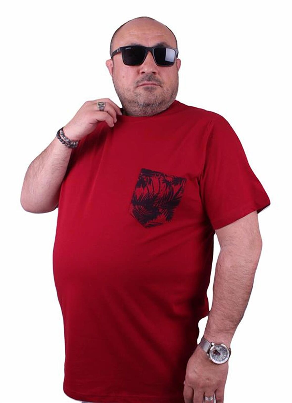 Starbattal Erkek Büyük Beden Sıfır Yaka Cepli Tişört 23185 BORDO