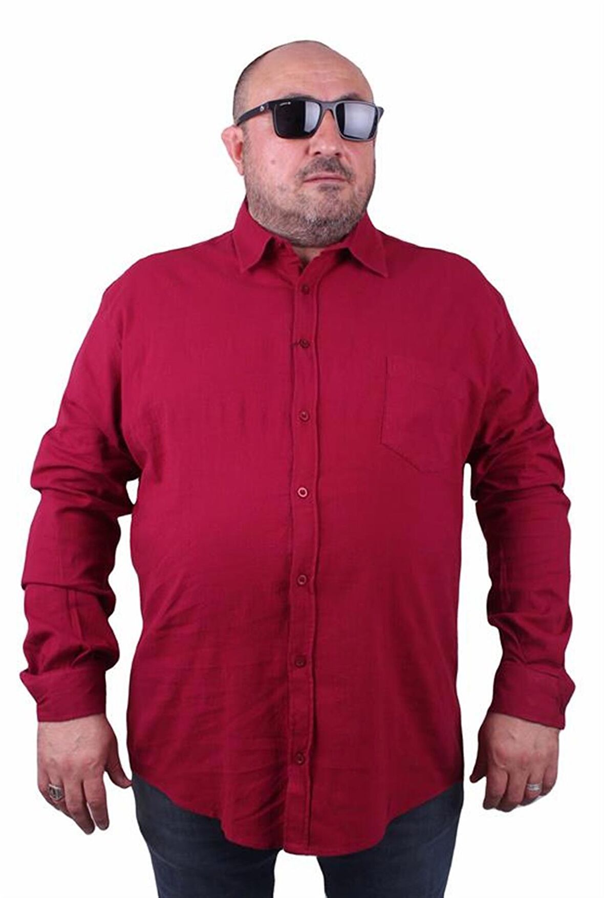 Starbattal Erkek Büyük Beden Likralı Keten Cepli Gömlek 11306 BORDO