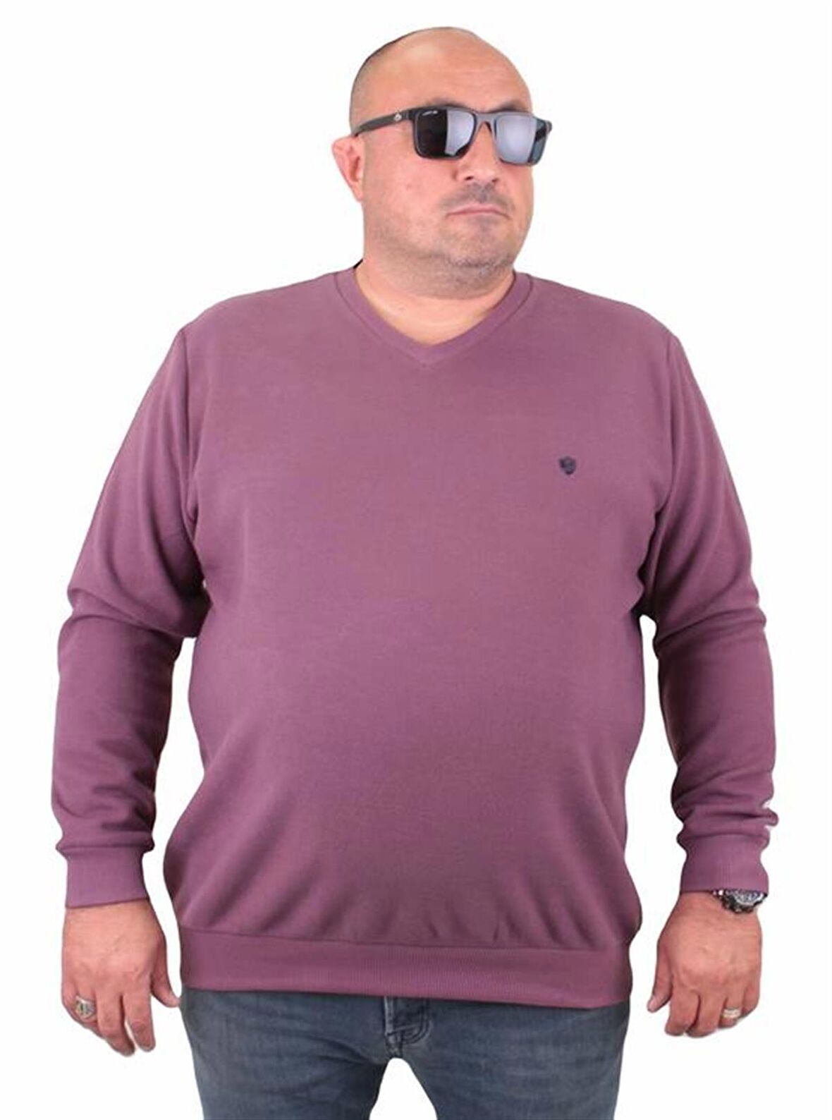 Starbattal Büyük Beden Selanik V Yaka Classic Sweat 23201 Eflatun