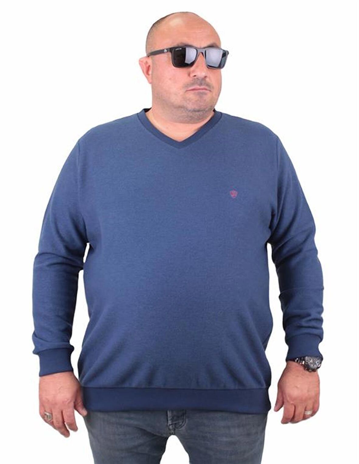 Starbattal Büyük Beden Selanik V Yaka Classic Sweat 23201 Marin