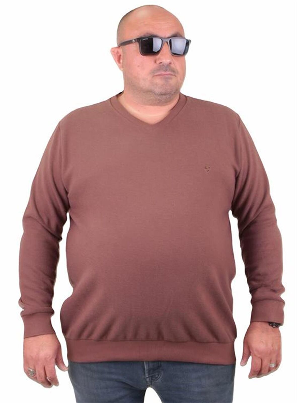 Starbattal Büyük Beden Selanik V Yaka Classic Sweat 23201 TABA