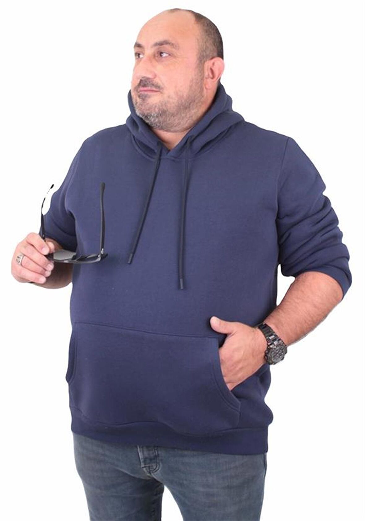 Starbattal Büyük Beden Erkek Basic Sweat Kapüşonlu 11700 INDIGO