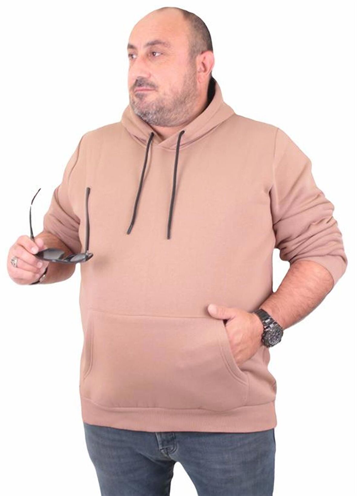 Starbattal Büyük Beden Erkek Basic Sweat Kapüşonlu 11700 S.KAHVE