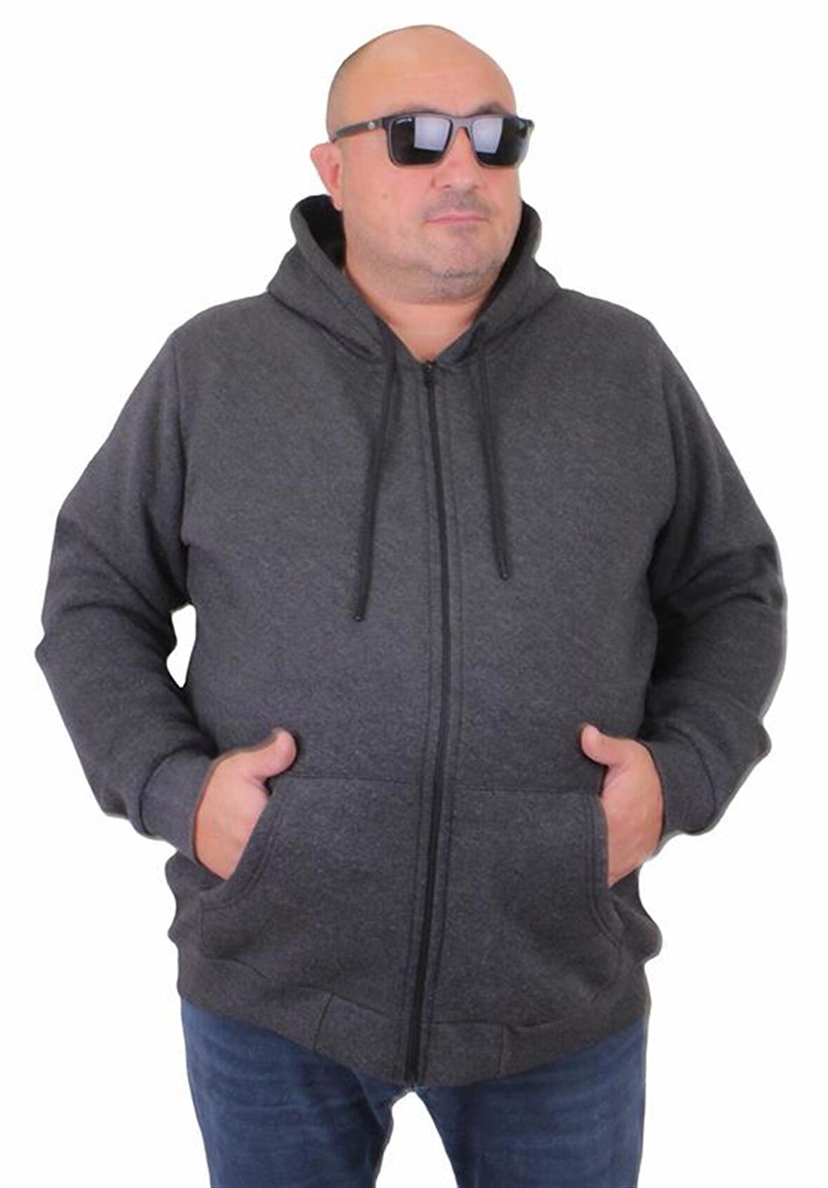 Starbattal Büyük Beden Unisex Kapüşonlu 3ip Sweat 11701 ANTRASİT MELANJ