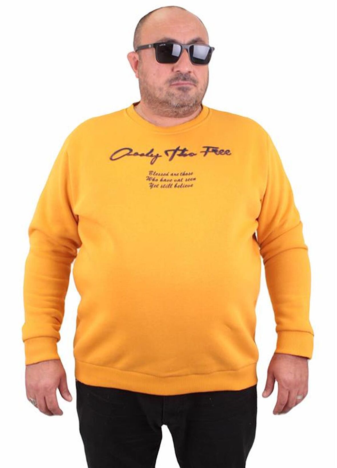 Starbattal Erkek Büyük Beden Sıfır Yaka Sweat Only Free 23202 HARDAL