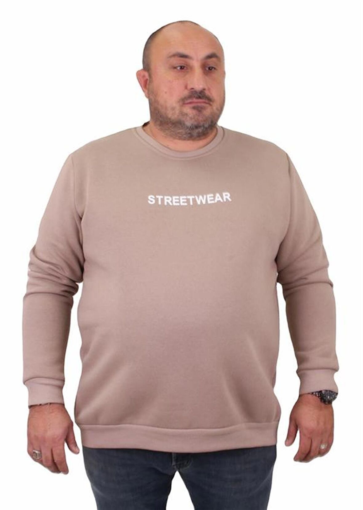 Starbattal Erkek Büyük Beden Sıfır Yaka Sweat Streetwear 23206 TOPRAK