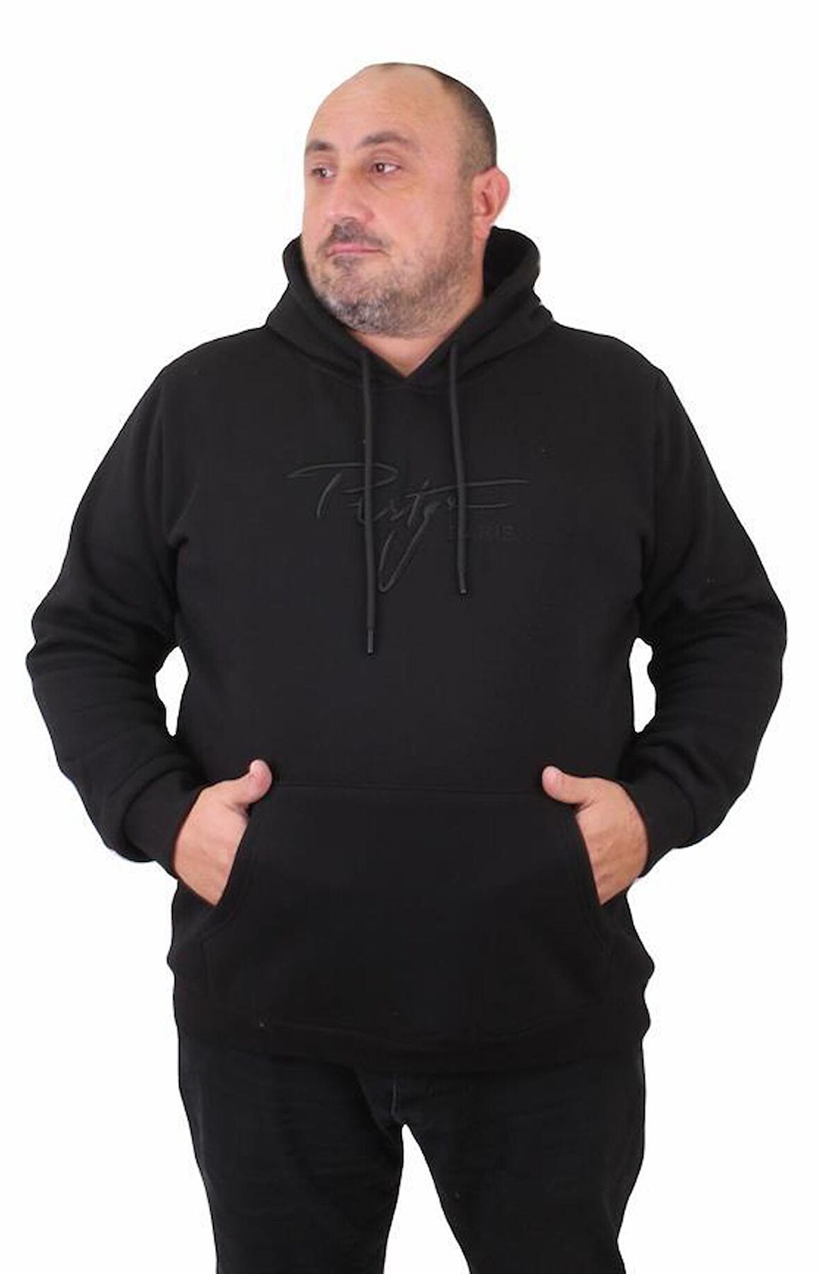 Starbattal Erkek Büyük Beden Kapuşonlu Sweat Prstge Paris 23208 SIYAH