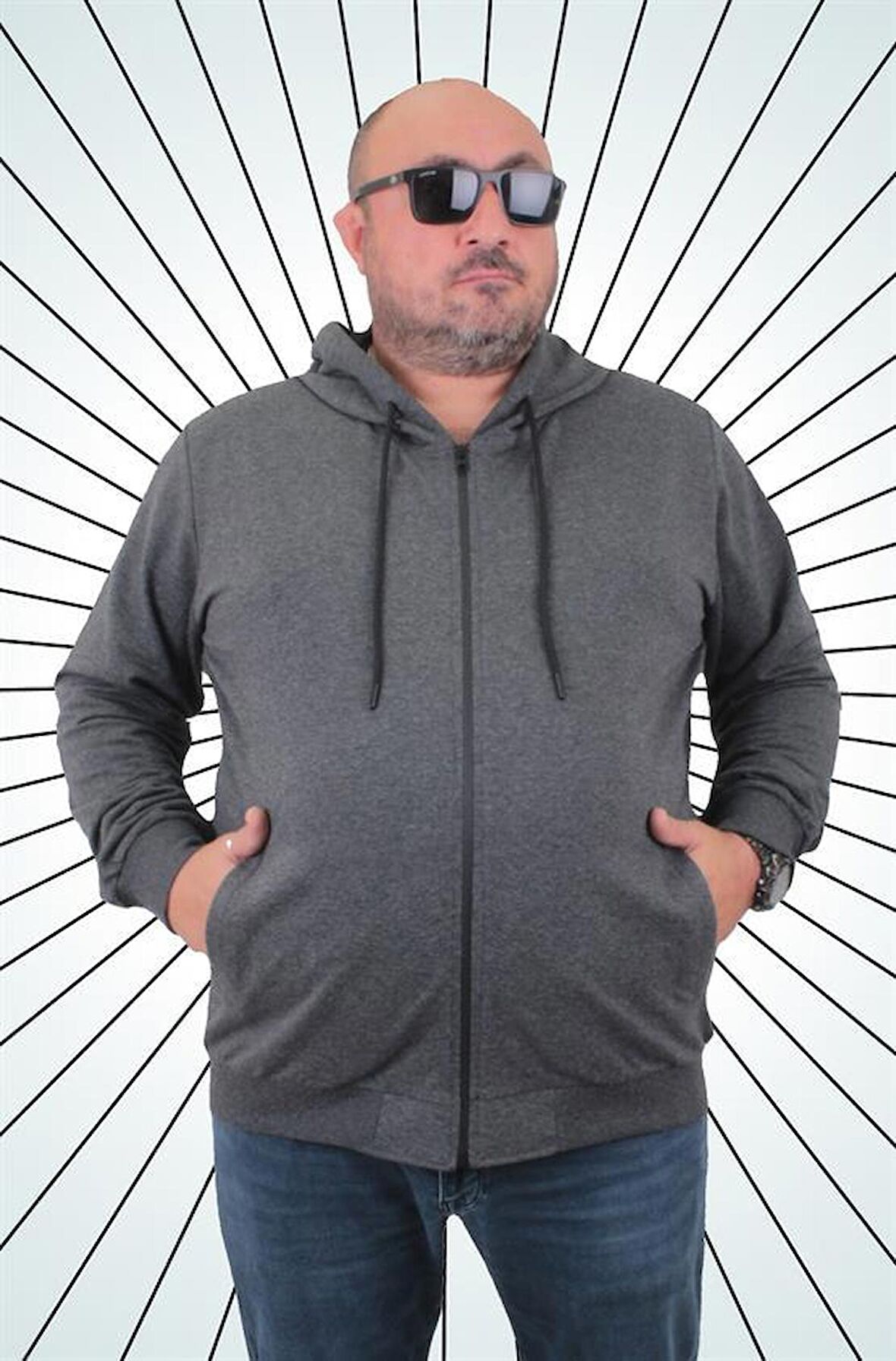 Starbattal Büyük Beden Basic Mevsimlik Fermuarlı Kapüşonlu Sweat 22751 ANTRASIT