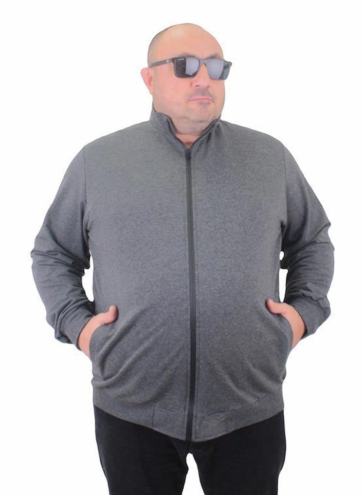 Starbattal Büyük Beden Basic Mevsimlik Fermuarlı Sweatshirt 22750 GRI MELANJ