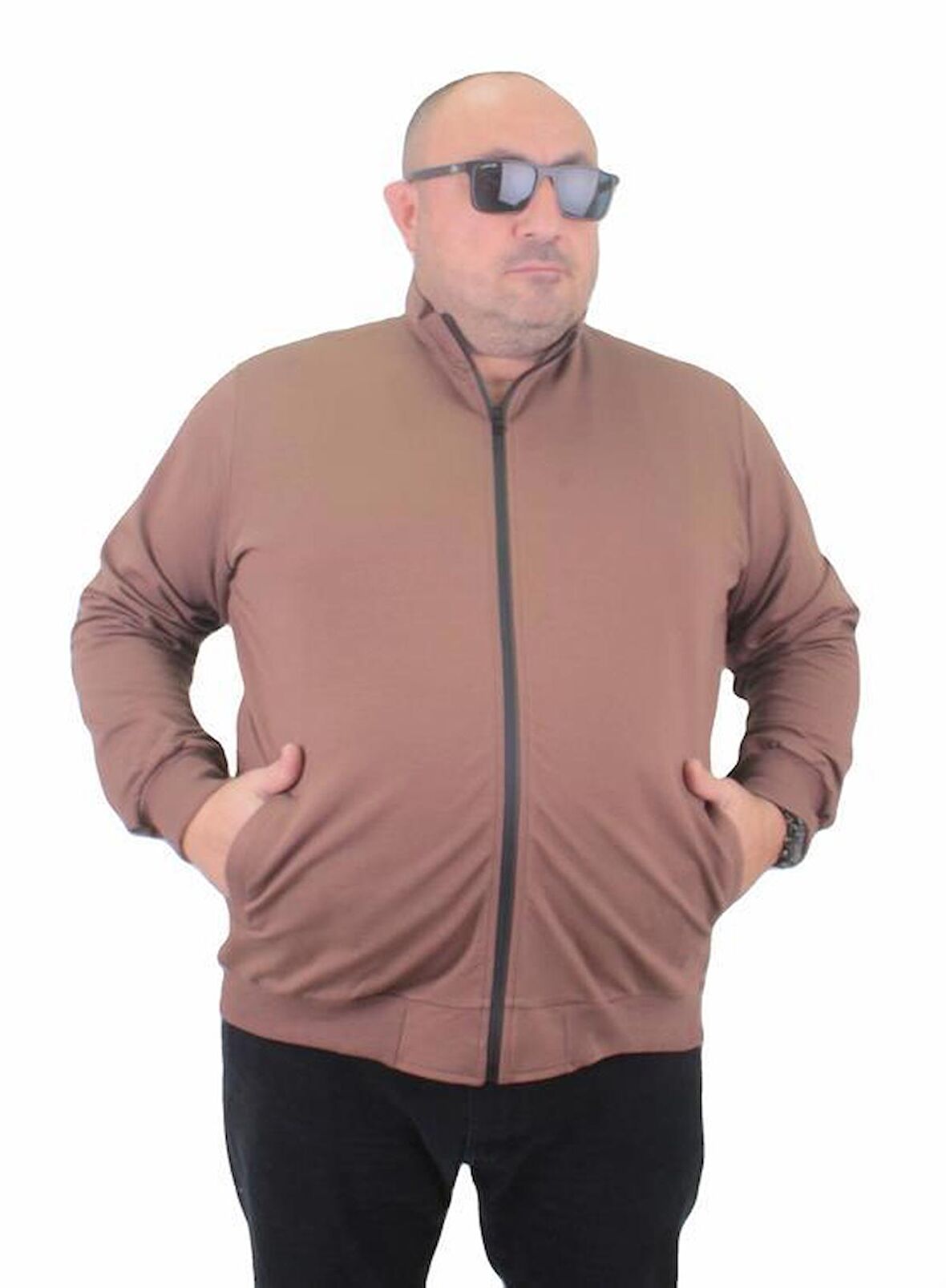 Starbattal Büyük Beden Basic Mevsimlik Fermuarlı Sweatshirt 22750 TABA