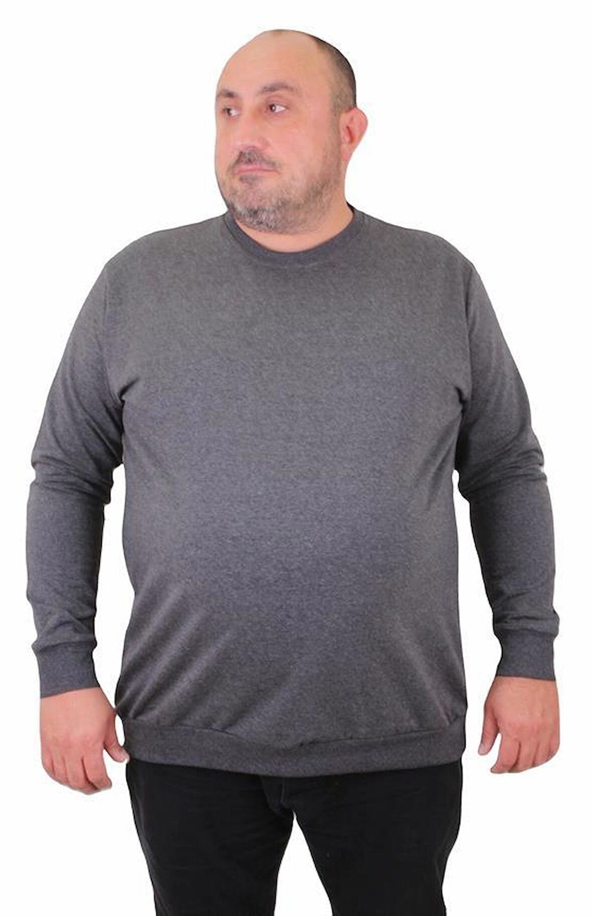 Starbattal Büyük Beden Sıfır Yaka Classic Sweat 23216 ANTRASIT