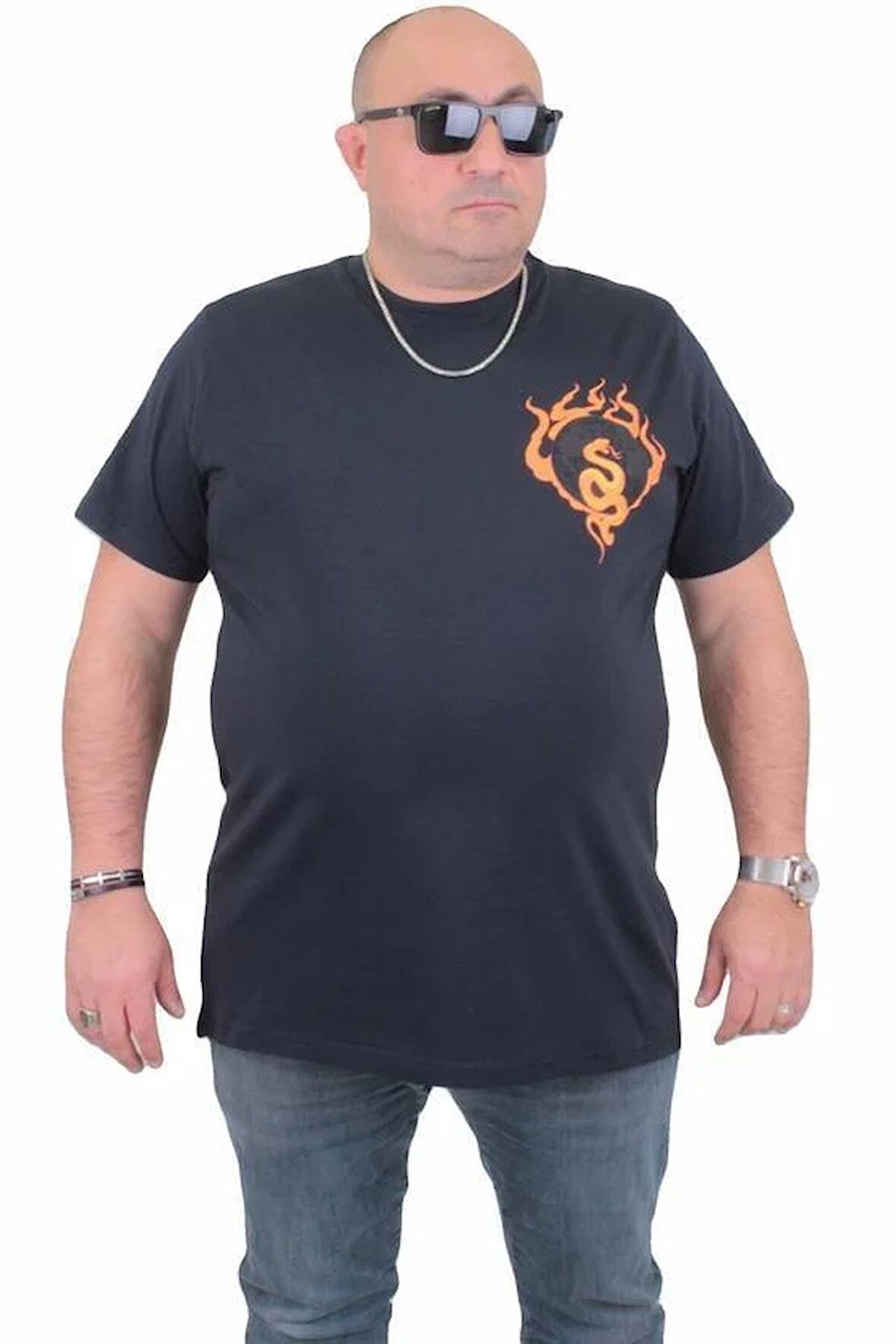 Starbattal Erkek Büyük Beden Sıfır Yaka Tişört Cobra 24127 LACIVERT