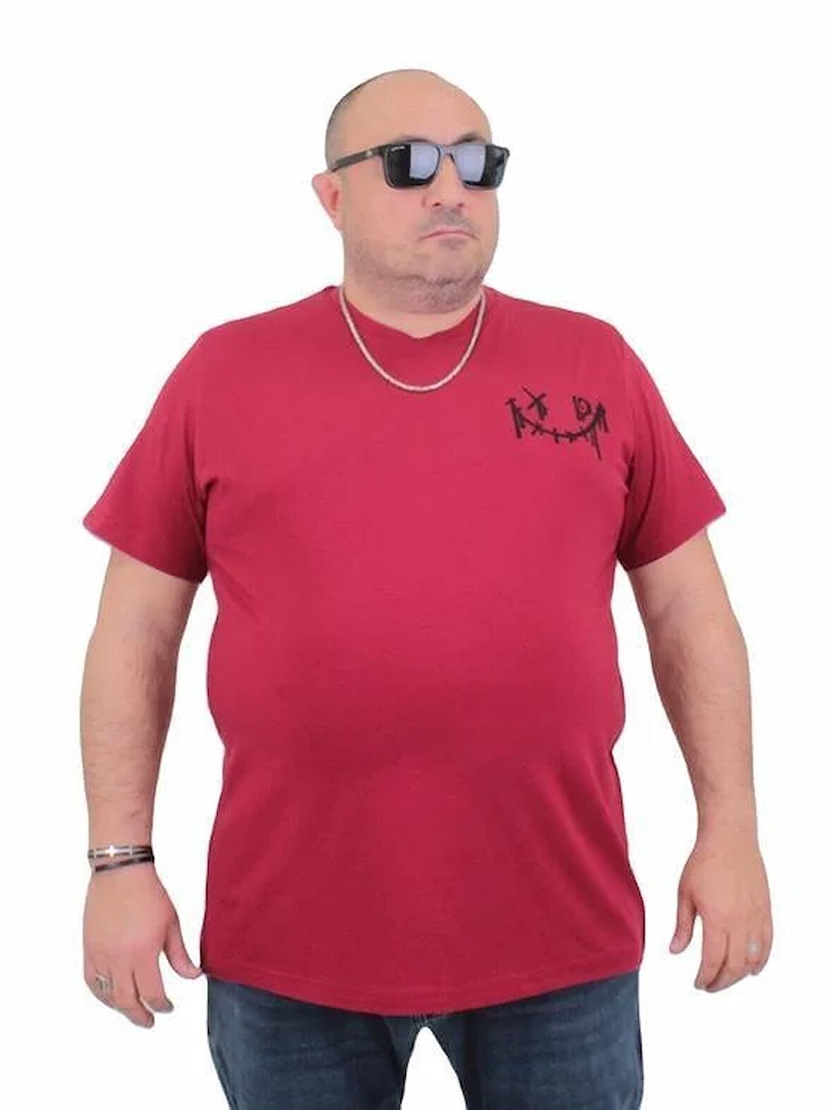 Starbattal Erkek Büyük Beden Sıfır Yaka Tişört Gang 24132 BORDO