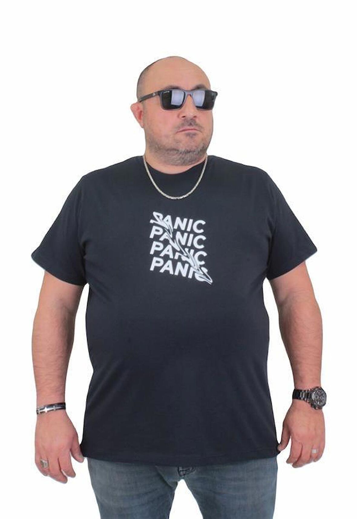 Starbattal Erkek Büyük Beden Sıfır Yaka Tişört Panic 24135 LACIVERT