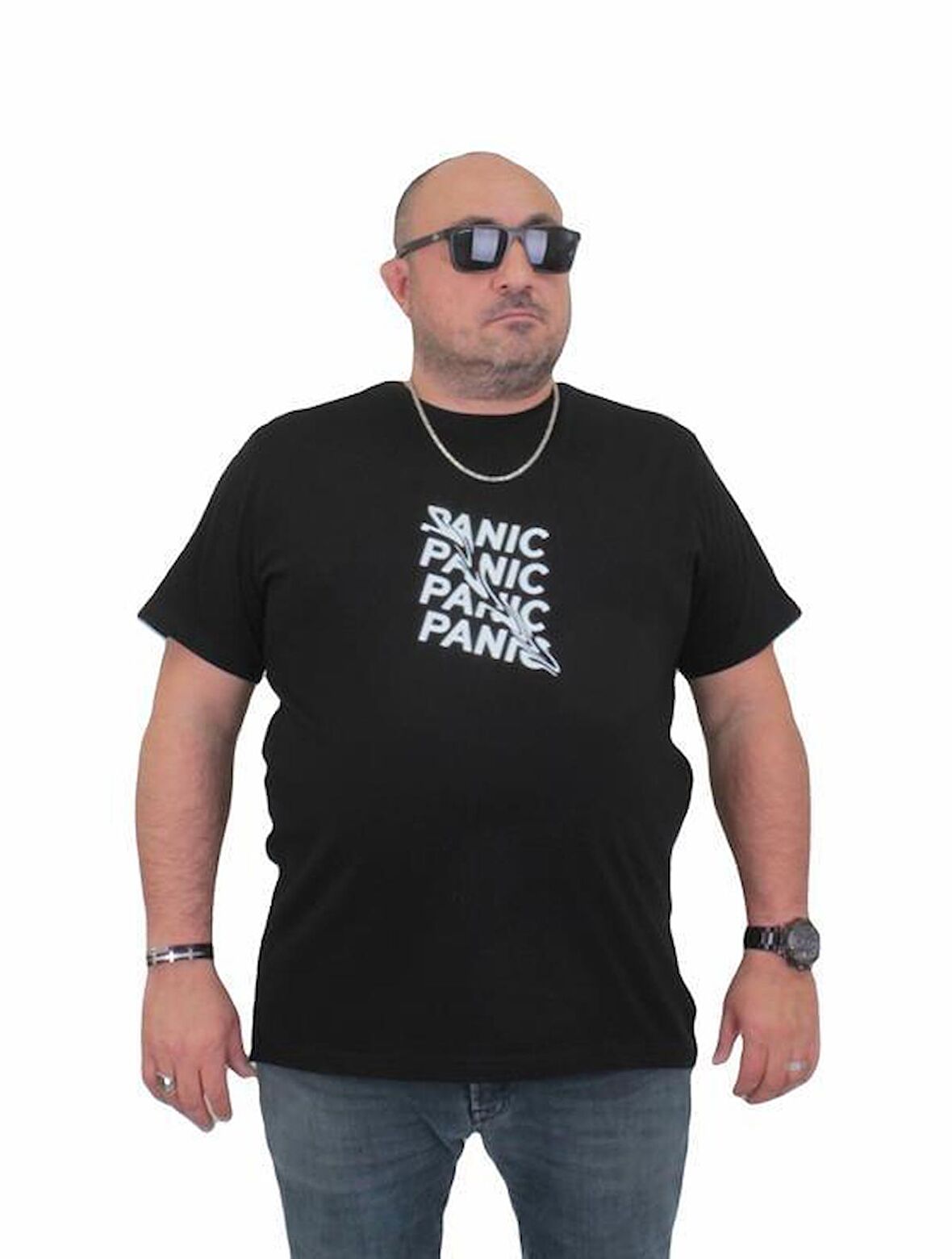 Starbattal Erkek Büyük Beden Sıfır Yaka Tişört Panic 24135 SIYAH