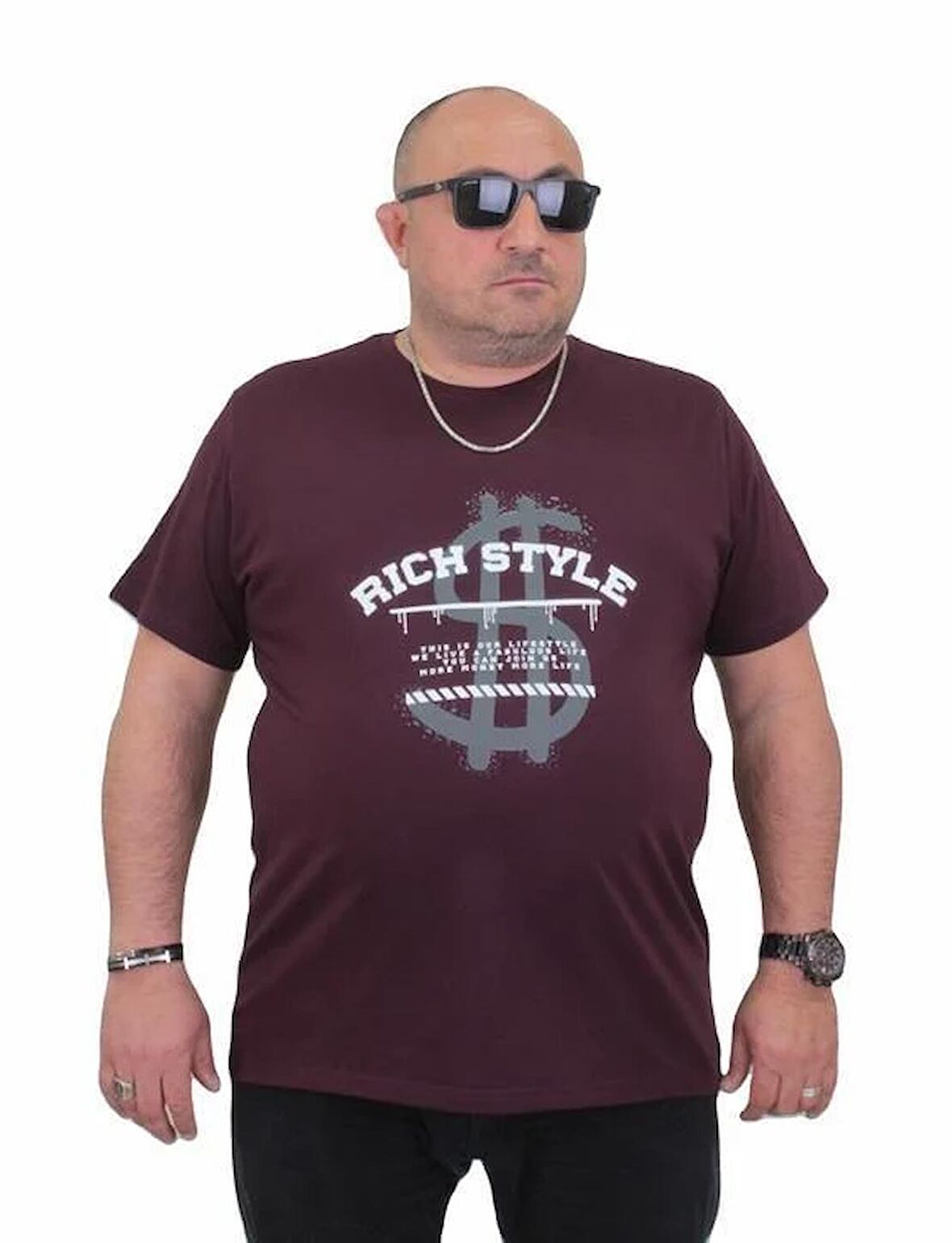 Starbattal Erkek Büyük Beden Sıfır Yaka Tişört Rich Style 24137 MURDUM