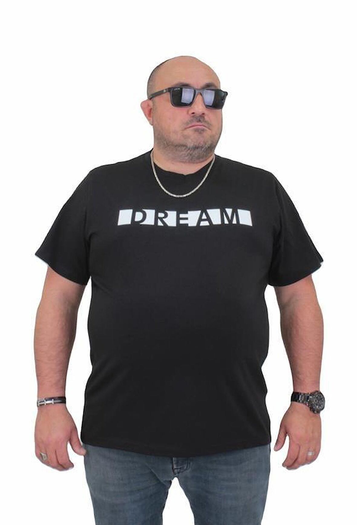 Starbattal Erkek Büyük Beden Sıfır Yaka Tişört Dream 24140 SIYAH