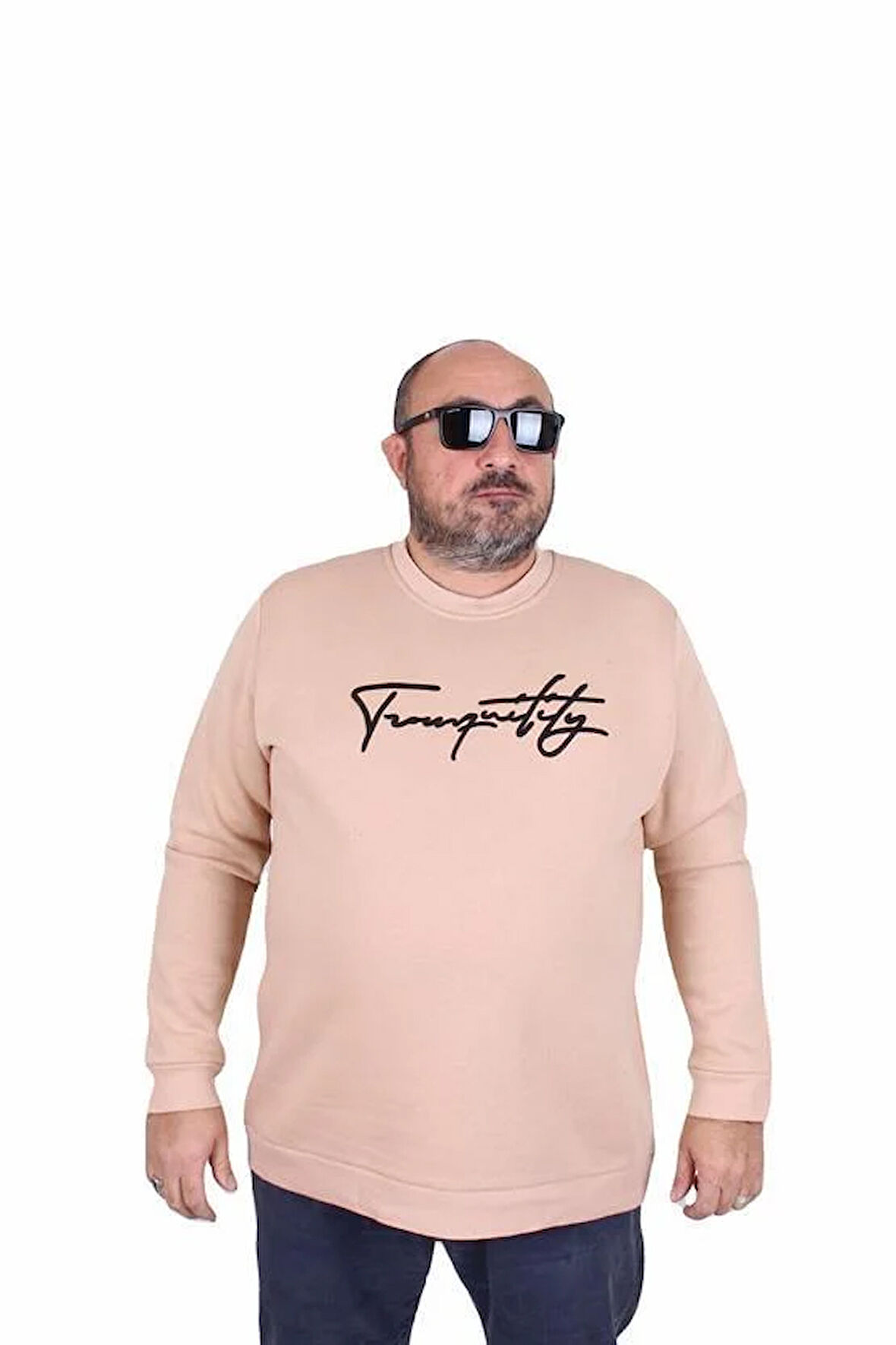 Starbattal Erkek Büyük Beden Sıfır Yaka Sweat Twenty 24200 BEJ