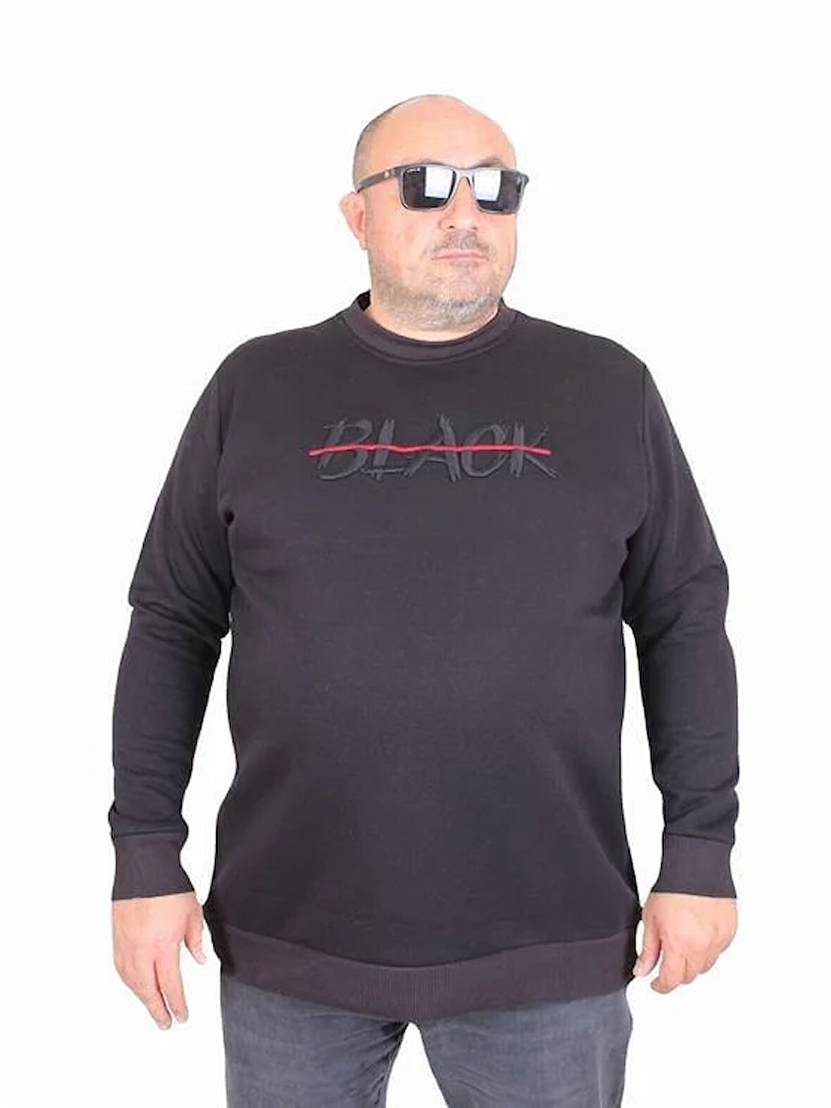 Starbattal Erkek Büyük Beden Sıfır Yaka 3ip Sweat Black 24202 SIYAH