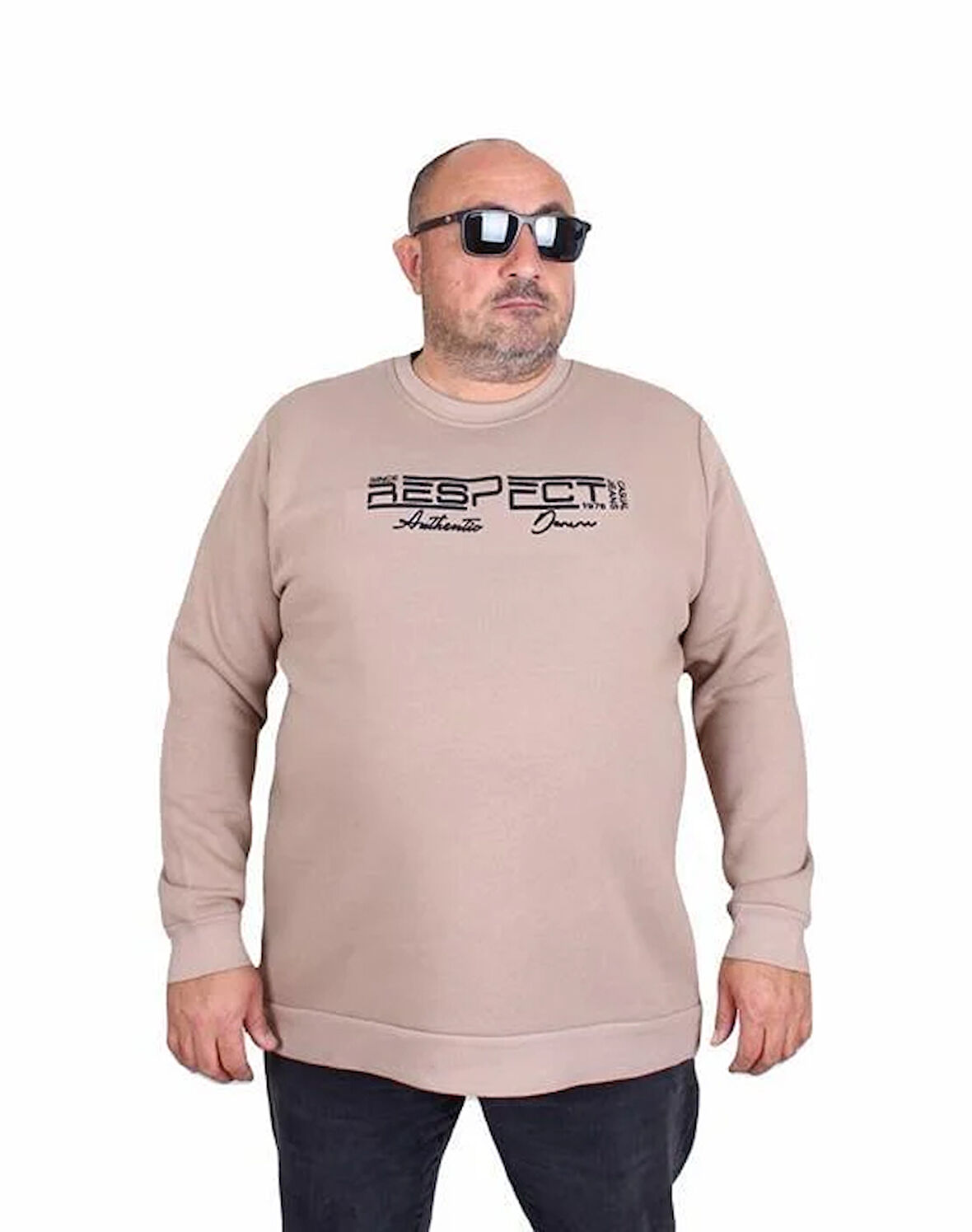 Starbattal Erkek Büyük Beden Sıfır Yaka 3ip Sweat Respect 24205 CAMEL