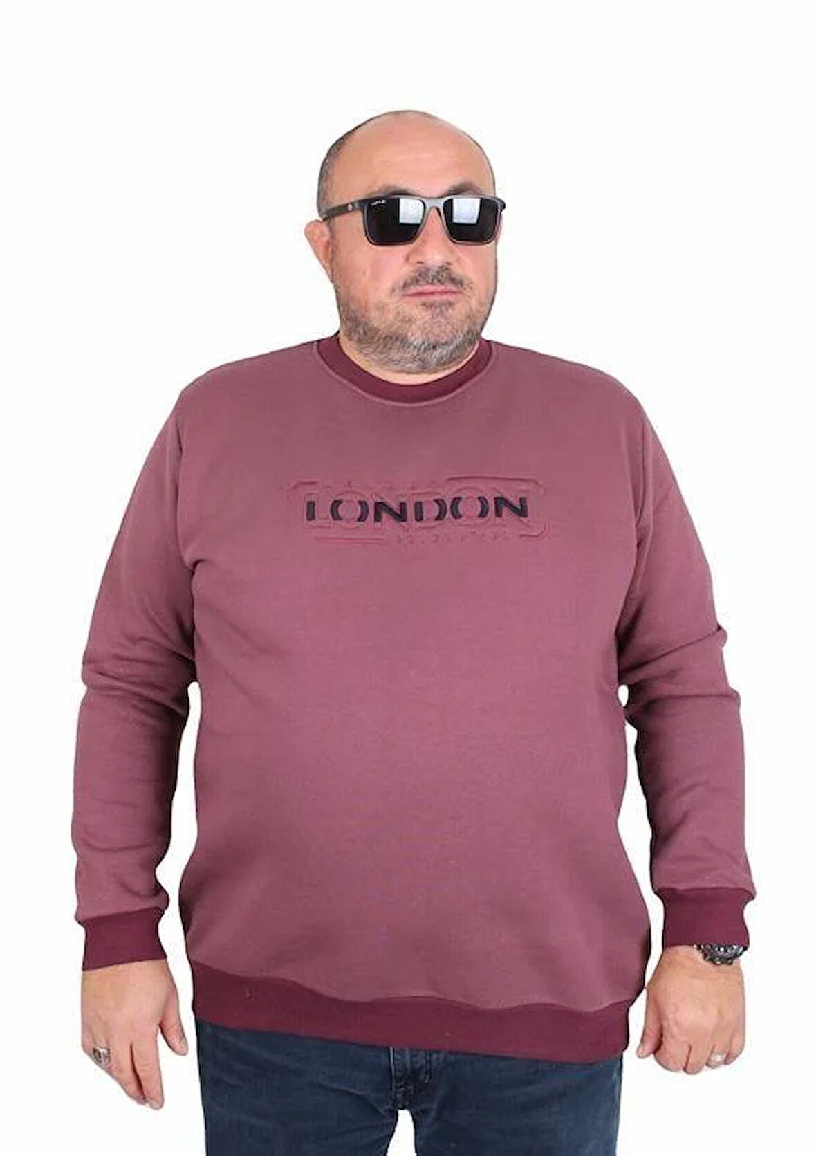 Starbattal Erkek Büyük Beden Sıfır Yaka 3ip Sweat London 24208 Eflatun