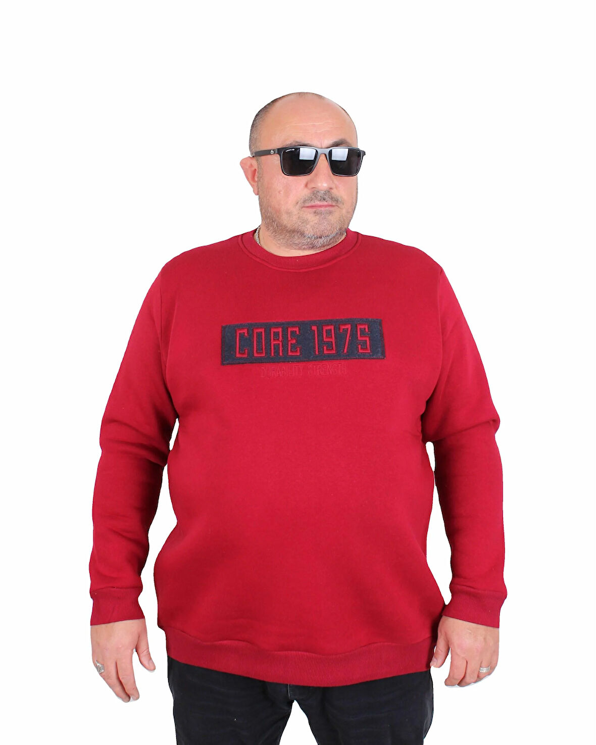 Starbattal Erkek Büyük Beden Sıfır Yaka 3ip Sweat Core 1975 24209 BORDO