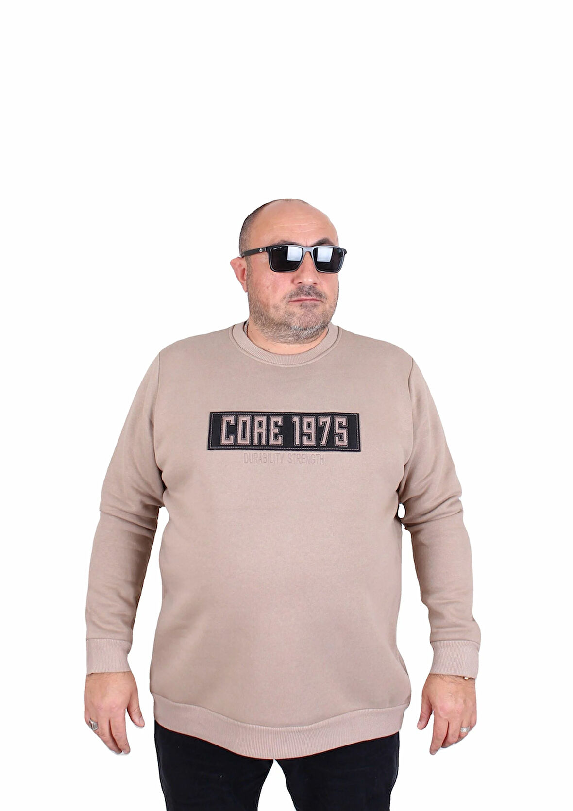 Starbattal Erkek Büyük Beden Sıfır Yaka 3ip Sweat Core 1975 24209 CAMEL