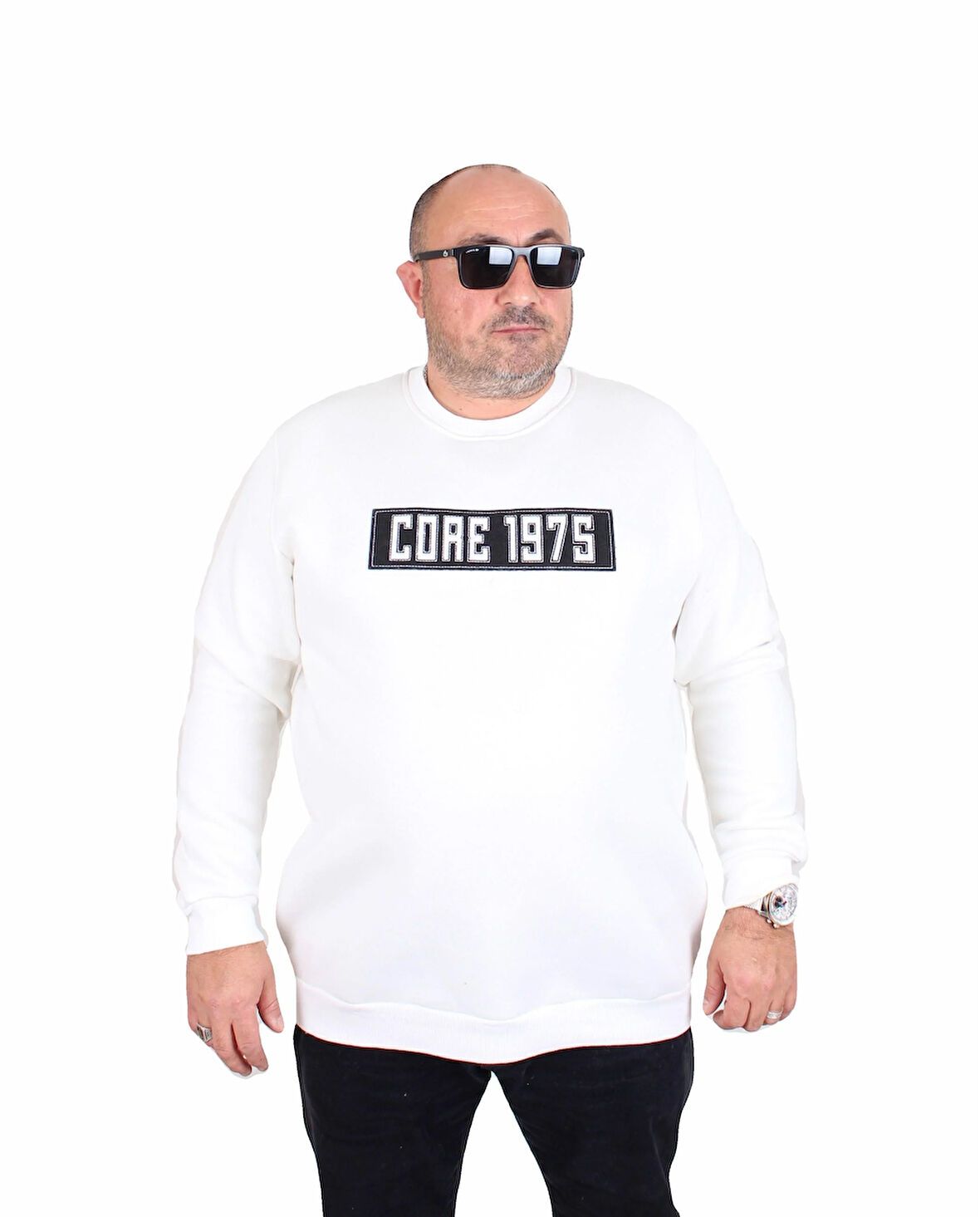 Starbattal Erkek Büyük Beden Sıfır Yaka 3ip Sweat Core 1975 24209 EKRU