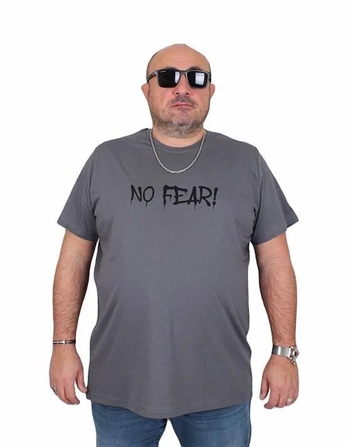 Starbattal Erkek Büyük Beden Sıfır Yaka Tişört No Fear 25143 FUME