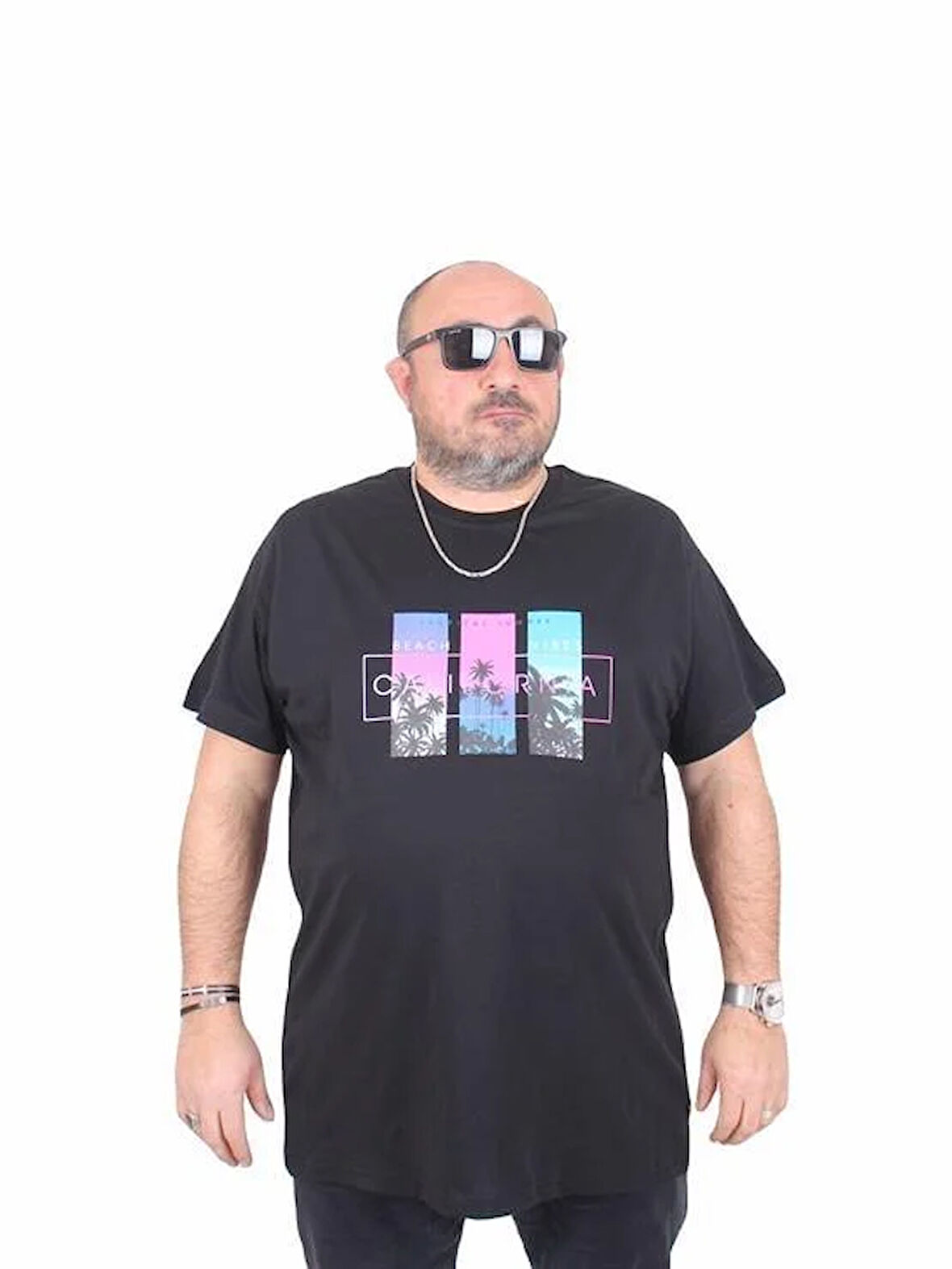 Starbattal Erkek Büyük Beden Sıfır Yaka Tişört California 25145 SIYAH