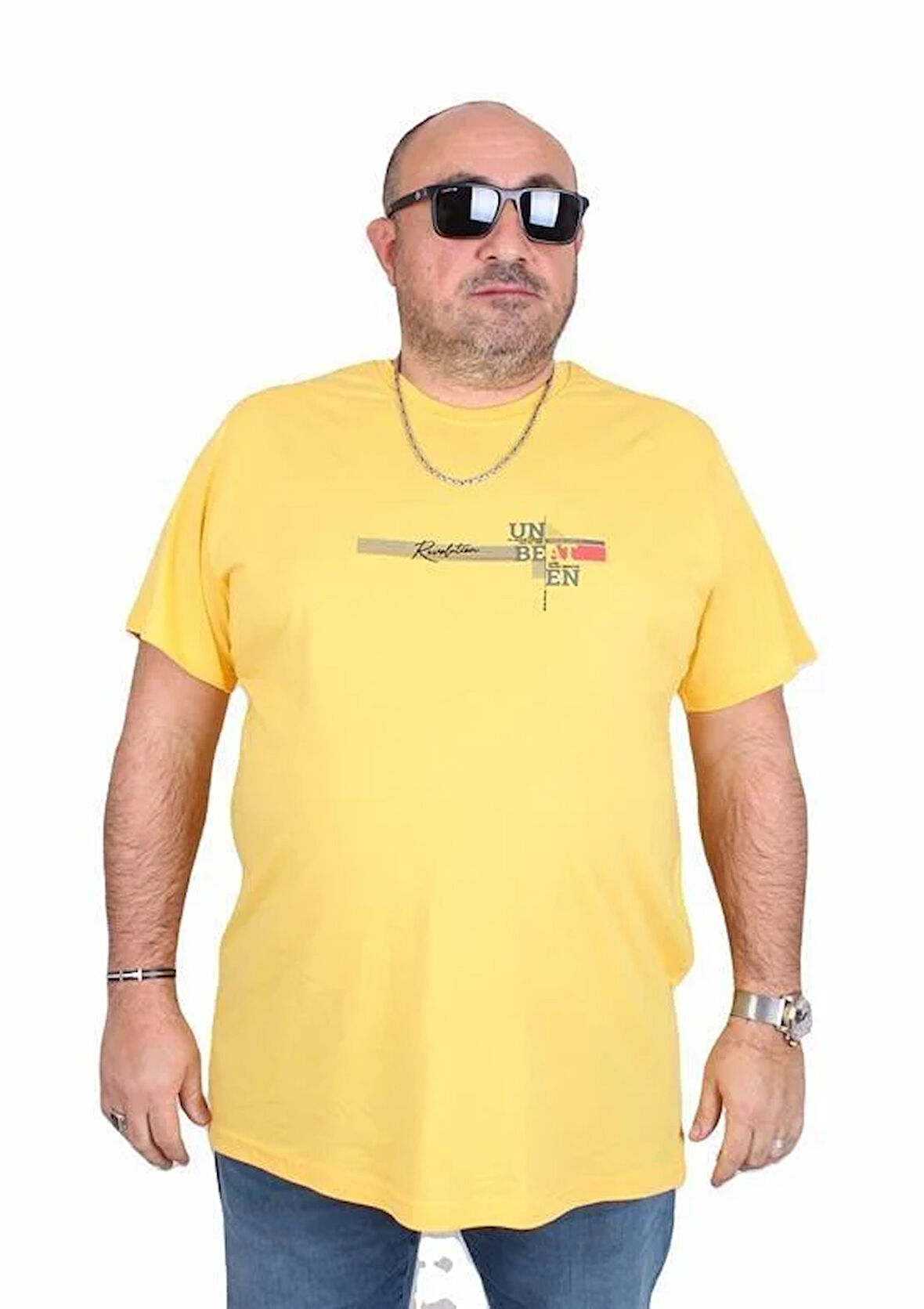 Starbattal Erkek Büyük Beden Sıfır Yaka Tişört Un Beat En 25146 SARI
