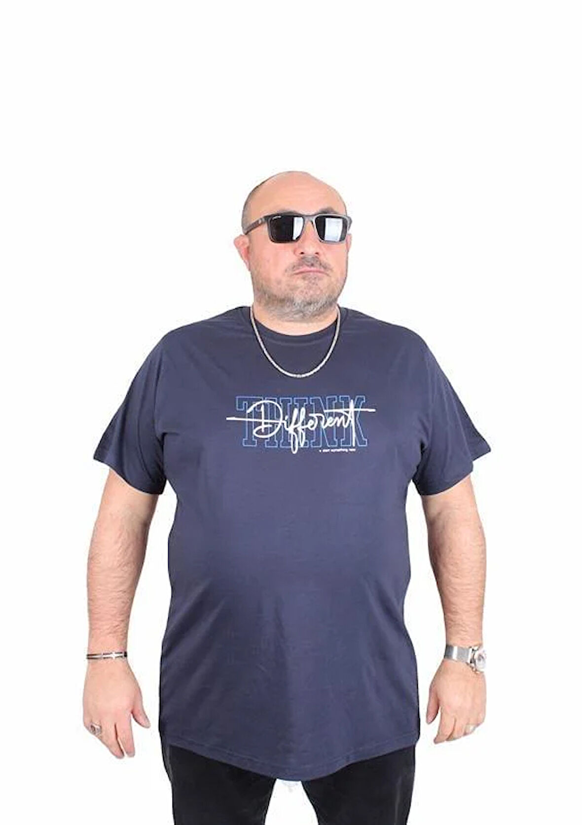 Starbattal Erkek Büyük Beden Sıfır Yaka Tişört Different 25148 LACIVERT