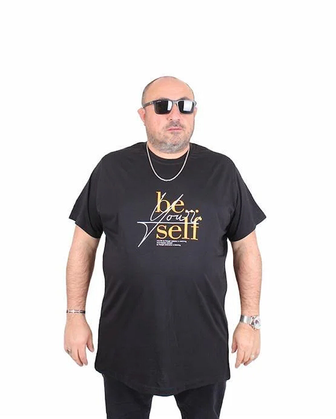 Starbattal Erkek Büyük Beden Sıfır Yaka Tişört Be Self 25149 SIYAH