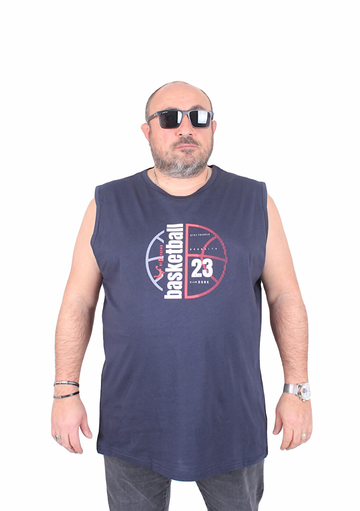 Starbattal Büyük Beden Baskılı Kolsuz Tişört Basketball 25150 LACIVERT