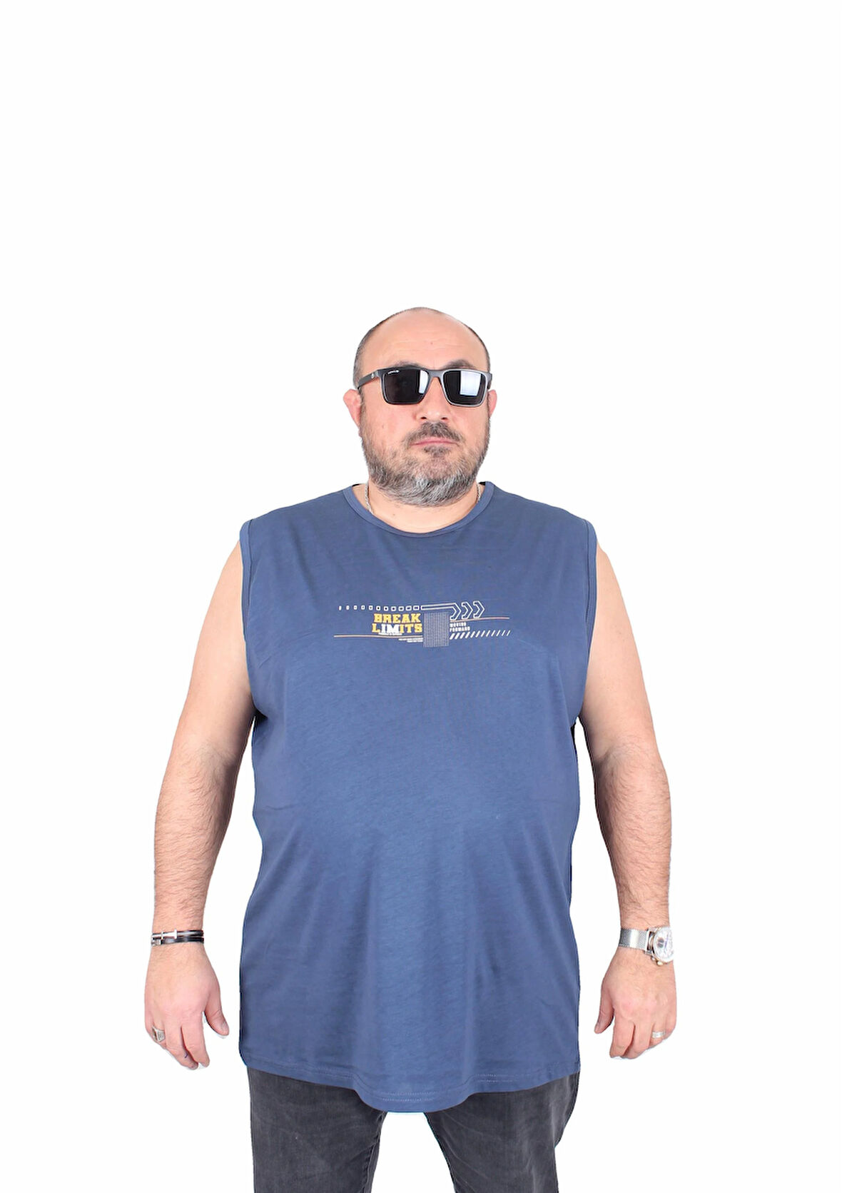 Starbattal Büyük Beden Baskılı Kolsuz Tişört Break Limits 25153 INDIGO