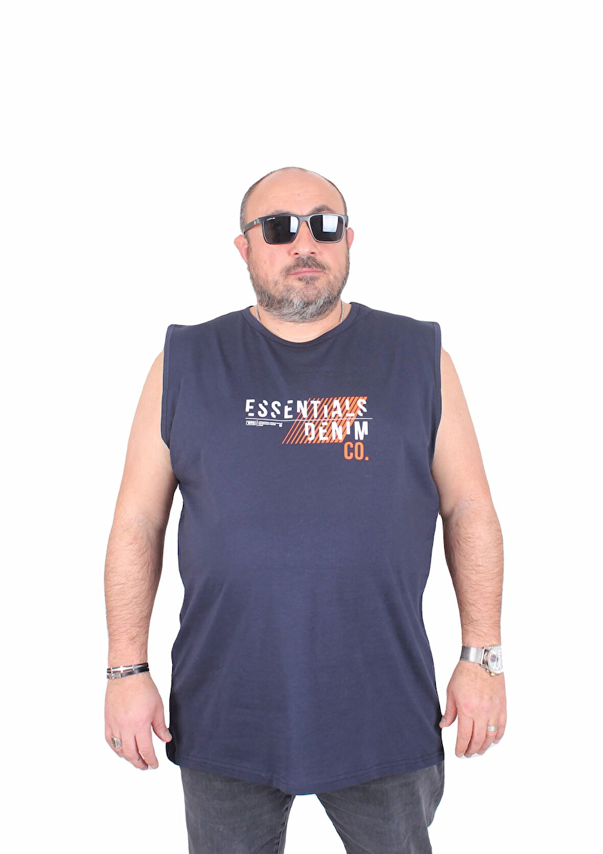 Starbattal Büyük Beden Baskılı Kolsuz Tişört Denim 25154 LACIVERT