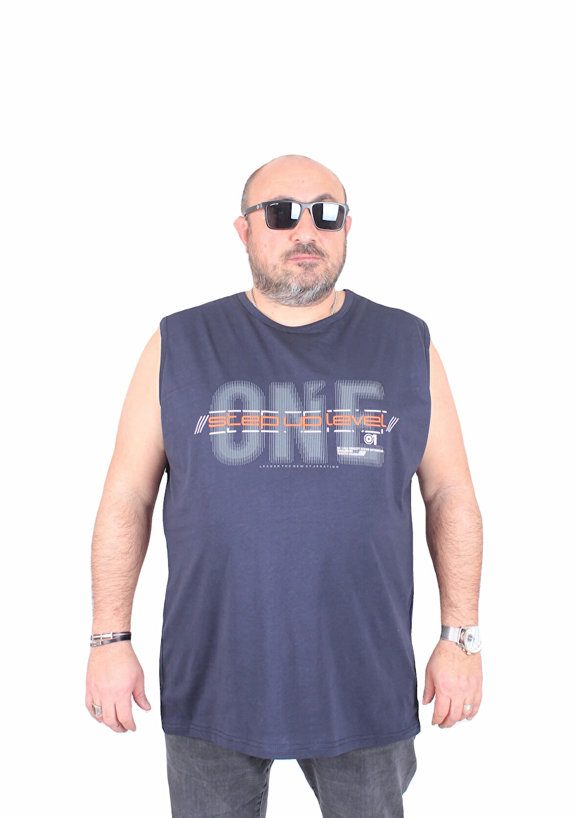 Starbattal Büyük Beden Baskılı Kolsuz Tişört Step Up Level 25155 LACIVERT