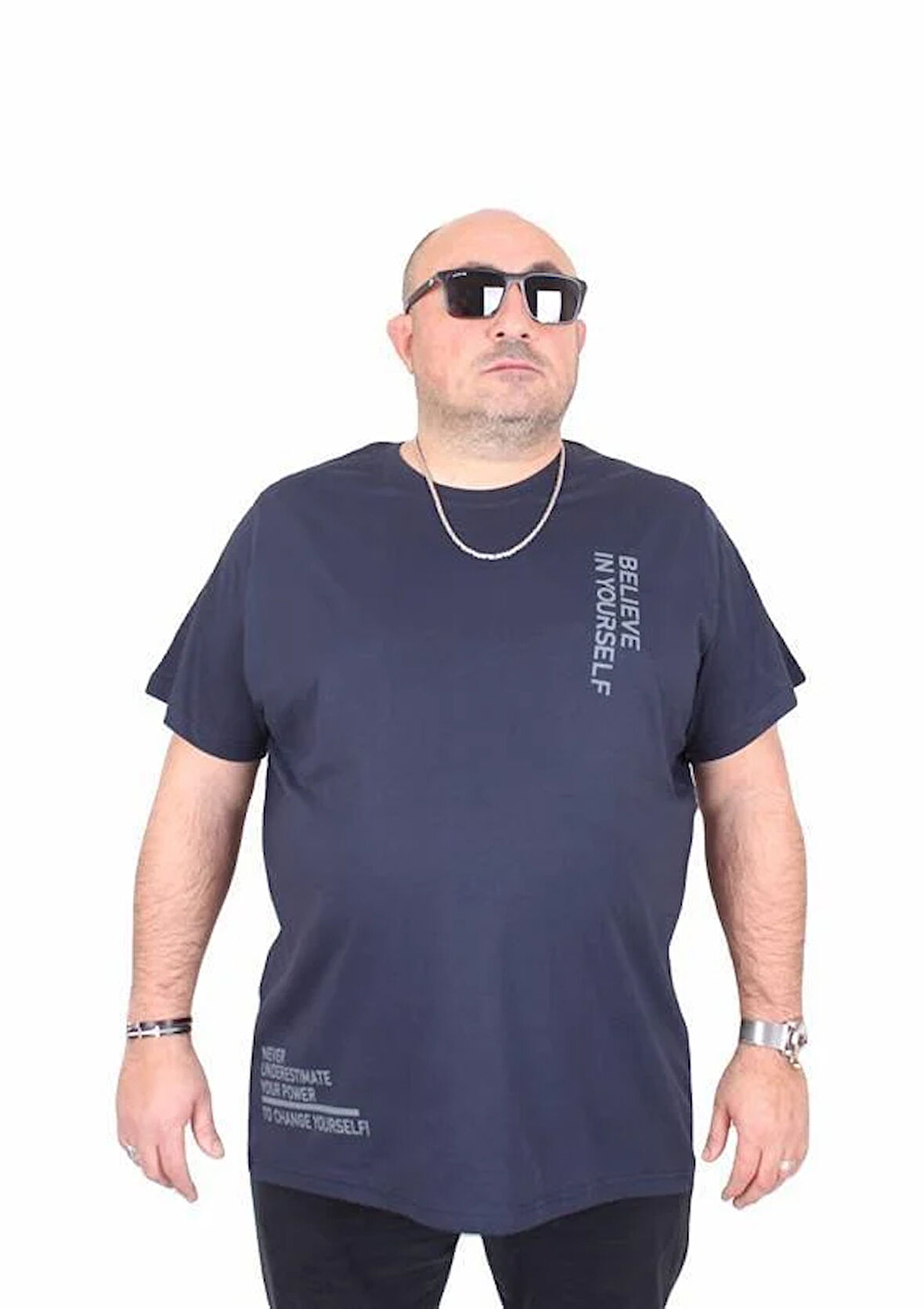 Starbattal Erkek Büyük Beden Sıfır Yaka Tişört Believe 25157 LACIVERT