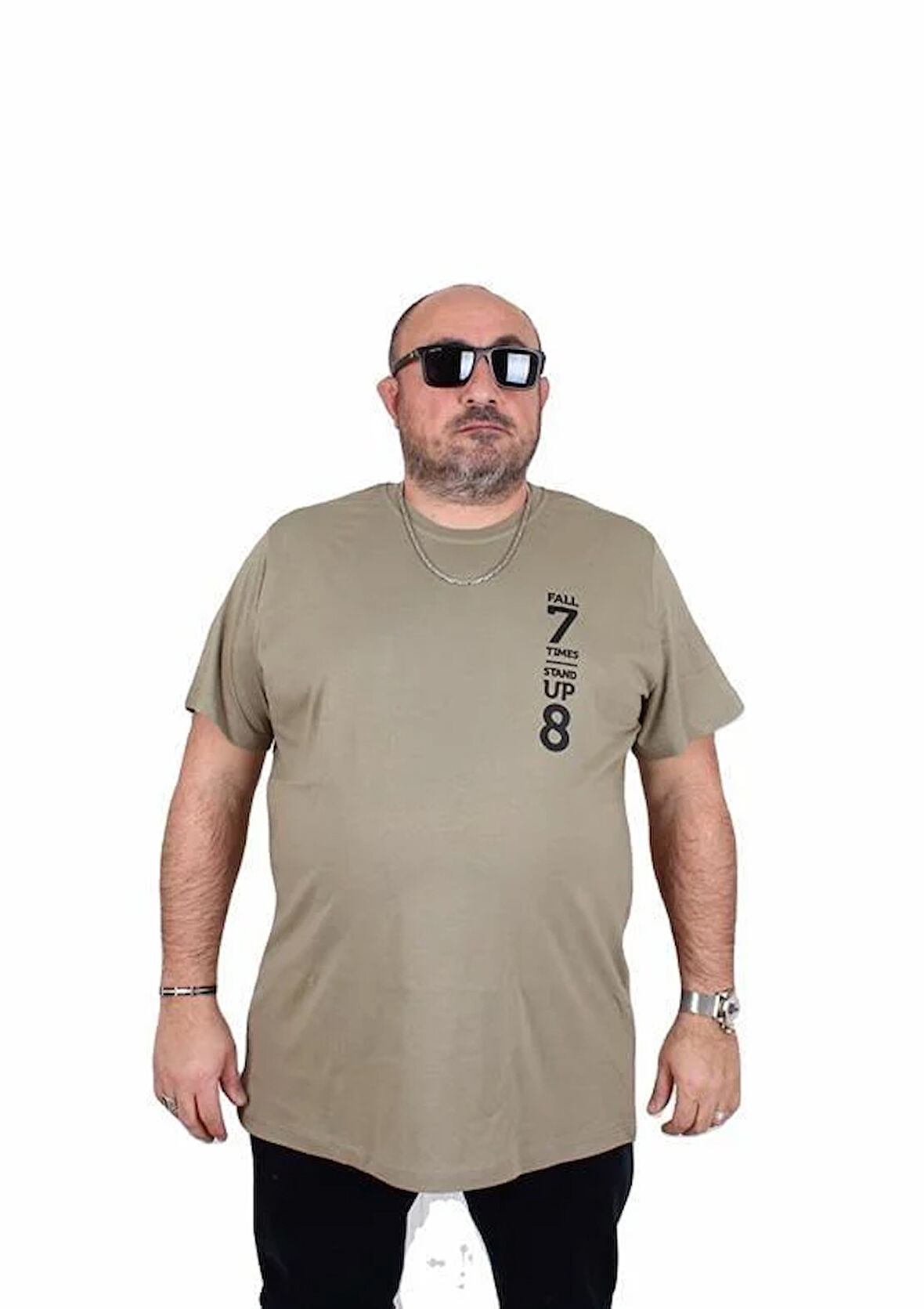 Starbattal Erkek Büyük Beden Sıfır Yaka Tişört Stand Up 25158 HAKI