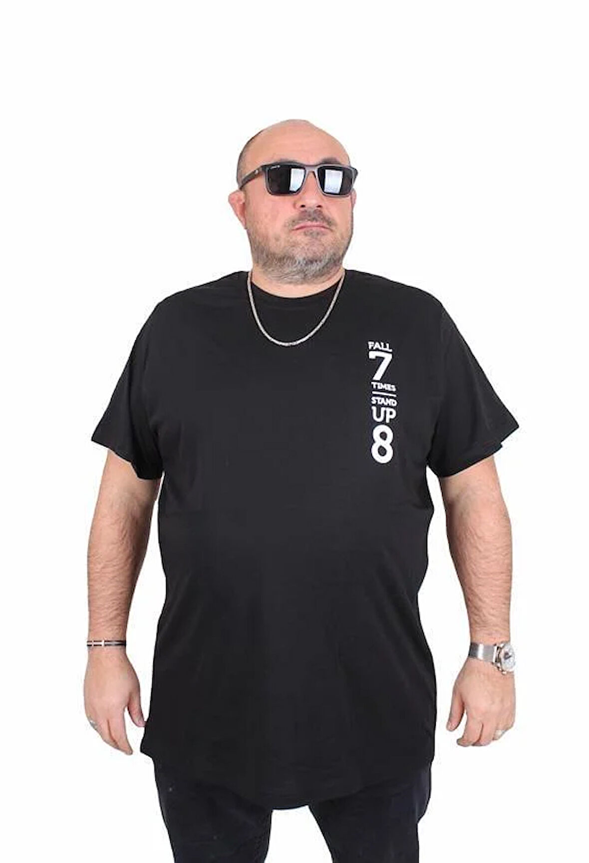 Starbattal Erkek Büyük Beden Sıfır Yaka Tişört Stand Up 25158 SIYAH