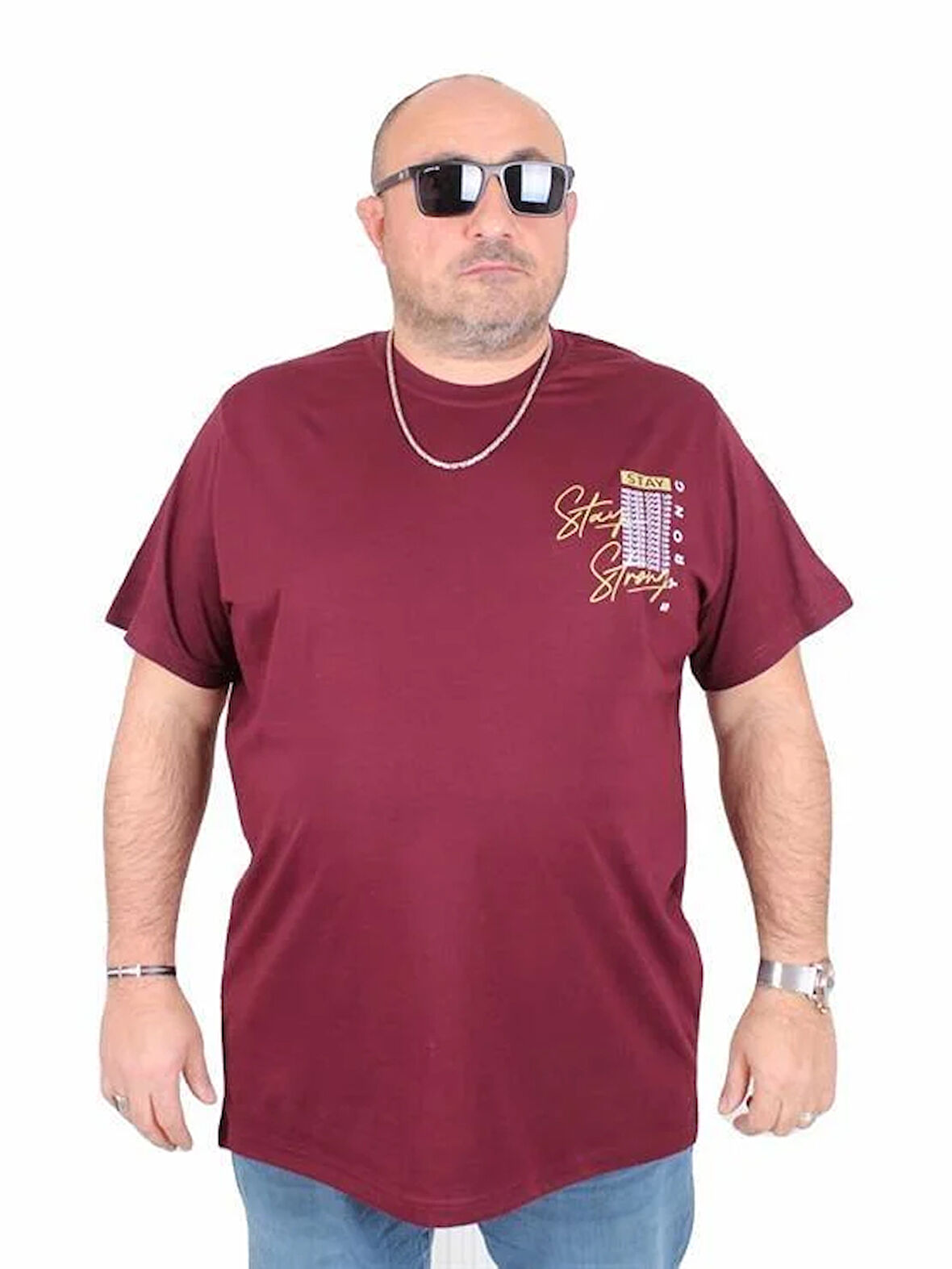 Starbattal Erkek Büyük Beden Sıfır Yaka Tişört Stay Strong 25159 MURDUM