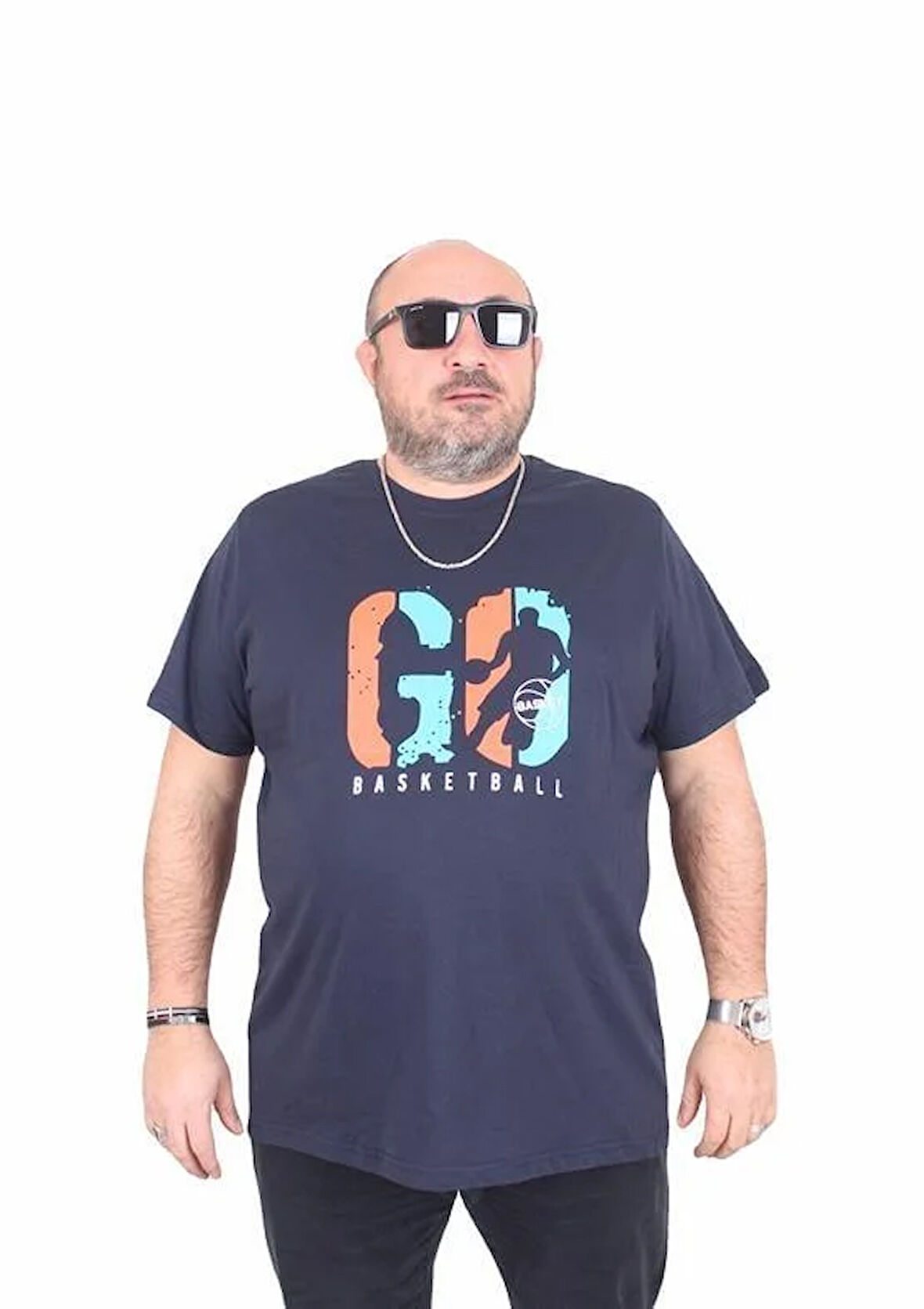 Starbattal Erkek Büyük Beden Sıfır Yaka Tişört Lets Go 25161 LACIVERT