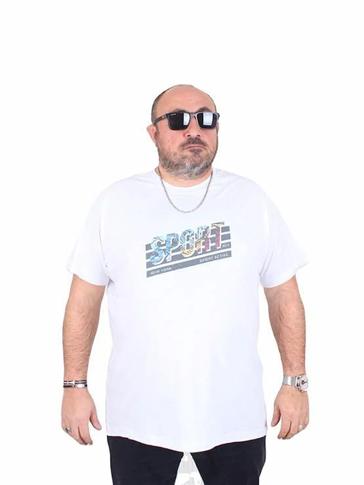 Starbattal Erkek Büyük Beden Sıfır Yaka Tişört Sport 25162 BEYAZ