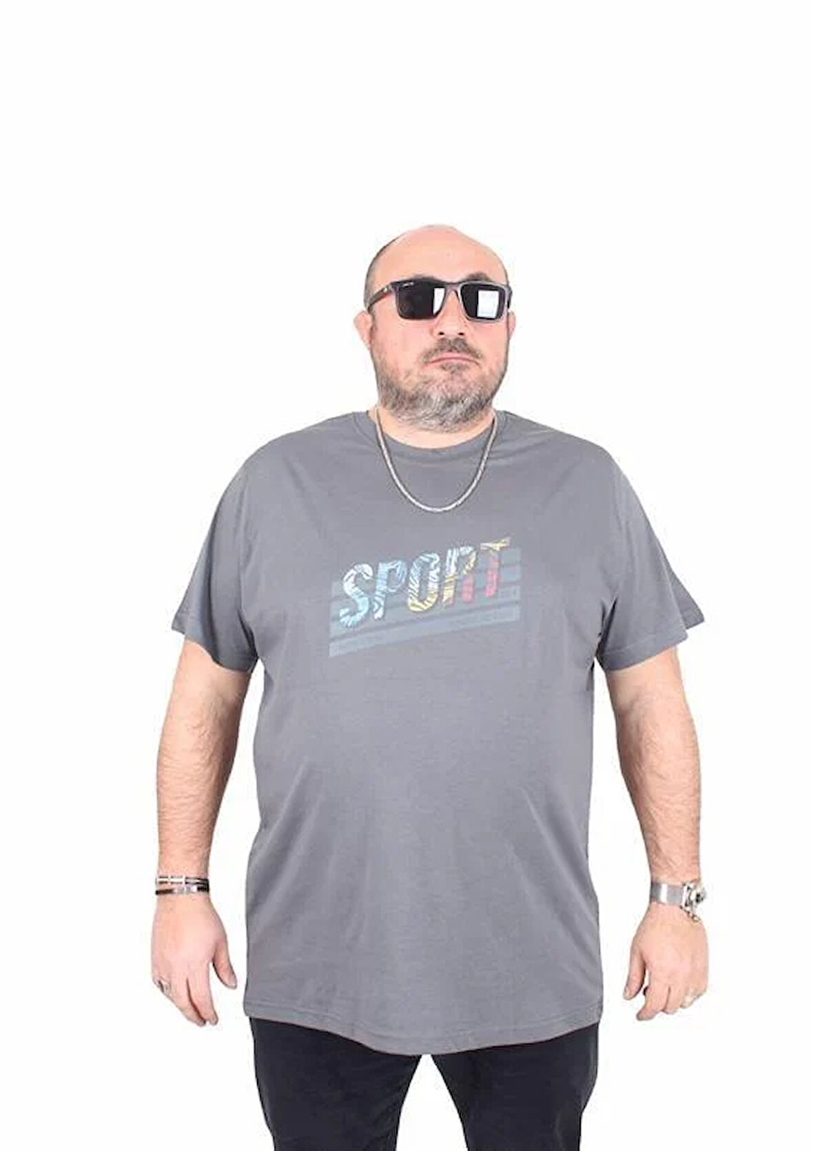 Starbattal Erkek Büyük Beden Sıfır Yaka Tişört Sport 25162 FUME
