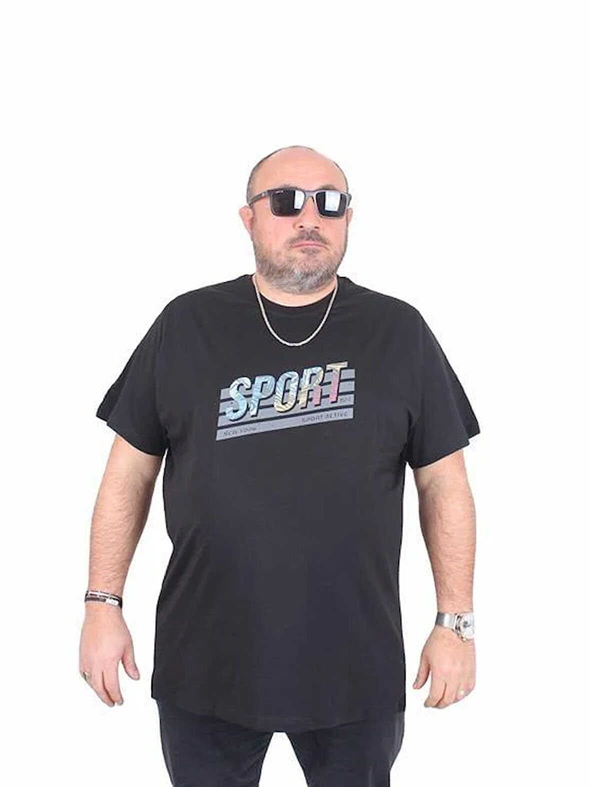Starbattal Erkek Büyük Beden Sıfır Yaka Tişört Sport 25162 SIYAH
