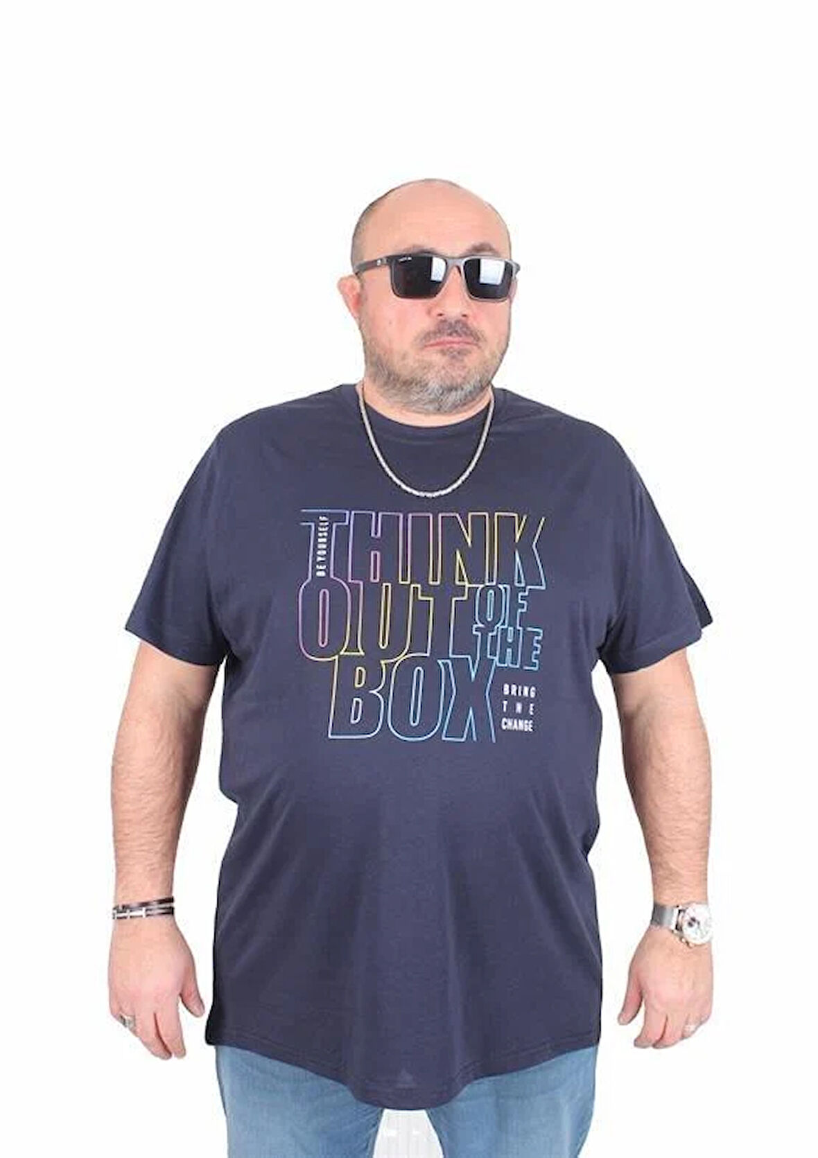 Starbattal Erkek Büyük Beden Sıfır Yaka Tişört Think Out Box 25163 LACIVERT