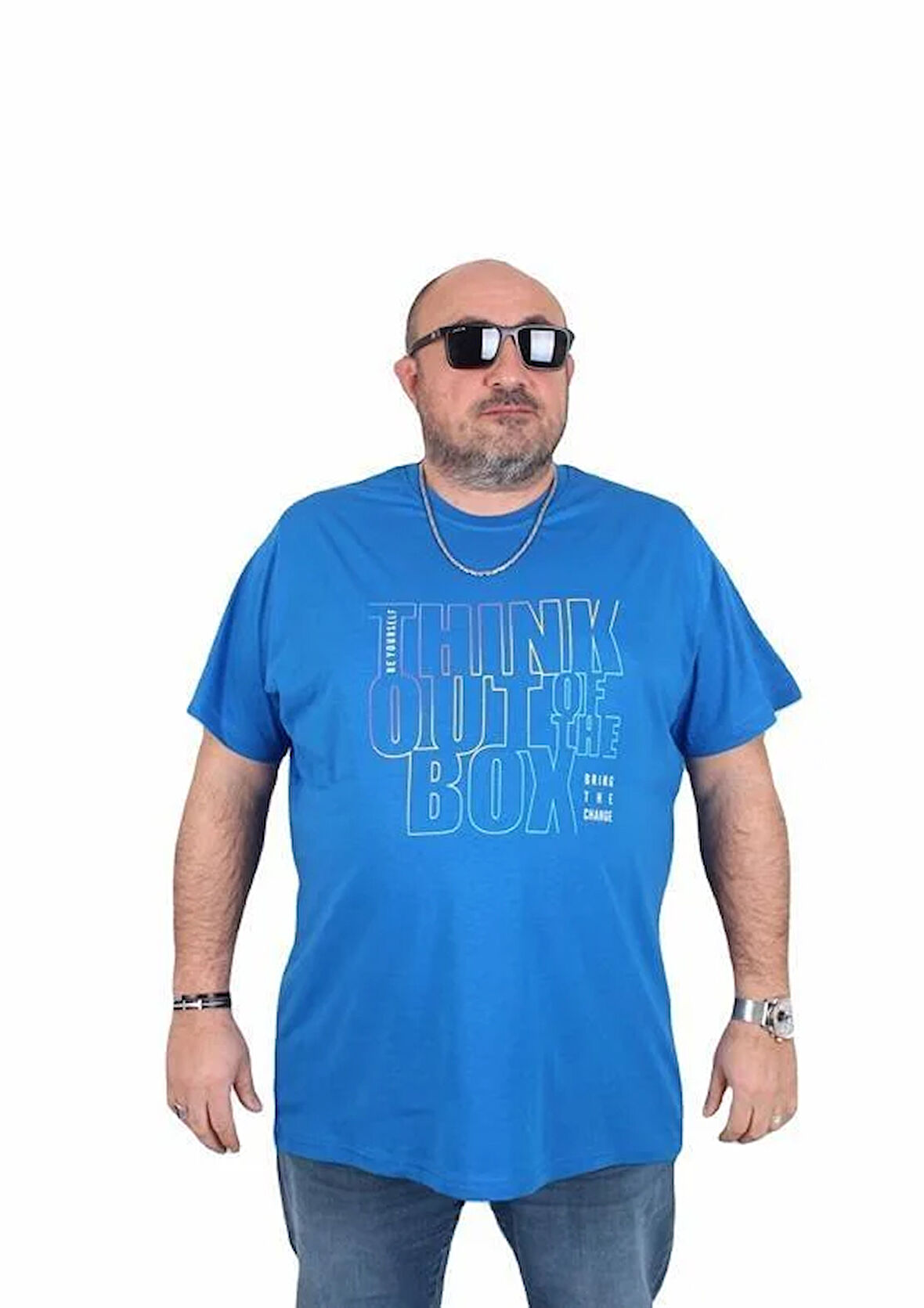 Starbattal Erkek Büyük Beden Sıfır Yaka Tişört Think Out Box 25163 SAKS