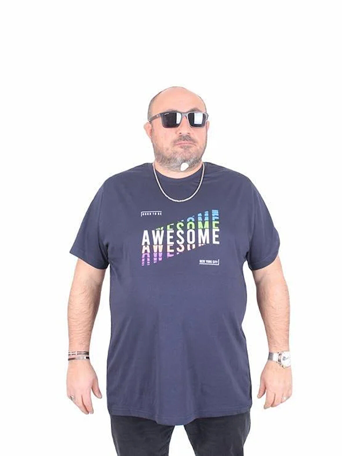 Starbattal Erkek Büyük Beden Sıfır Yaka Tişört Awesome 25164 LACIVERT