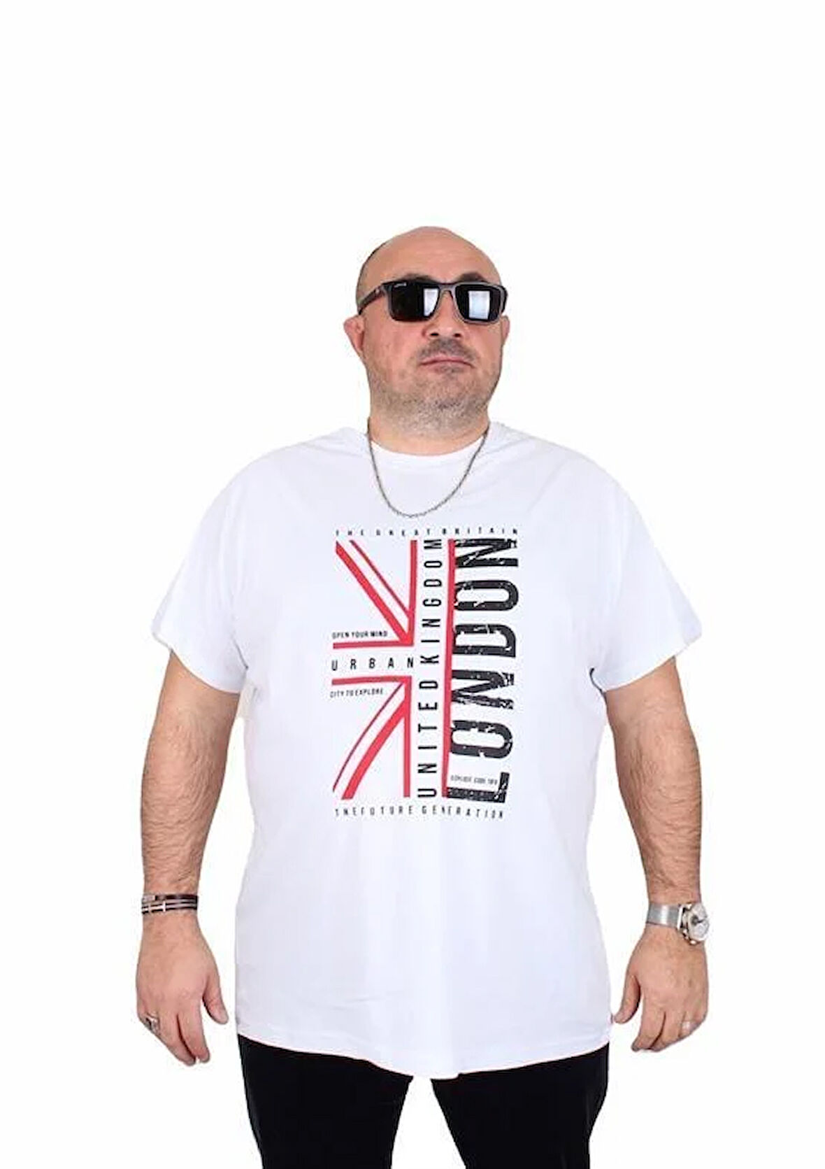 Starbattal Erkek Büyük Beden Sıfır Yaka Tişört London 25166 BEYAZ