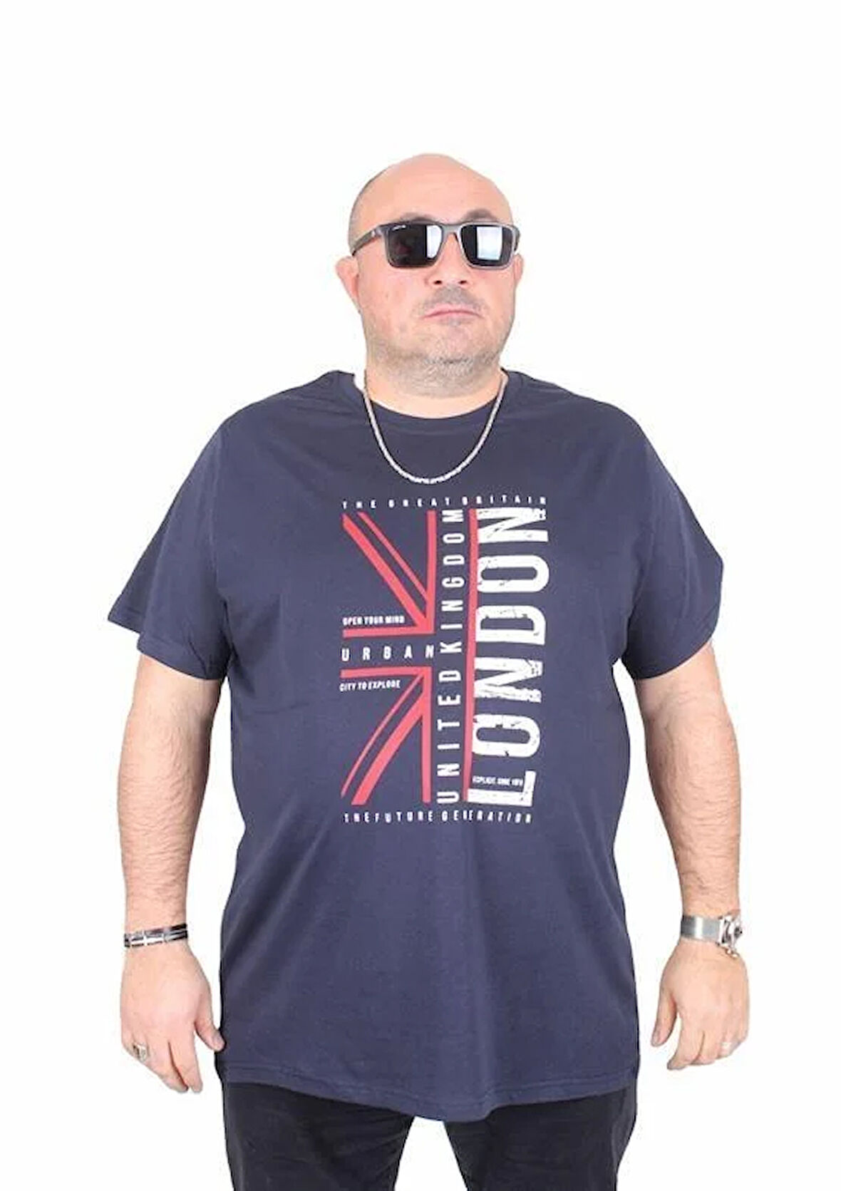 Starbattal Erkek Büyük Beden Sıfır Yaka Tişört London 25166 LACIVERT